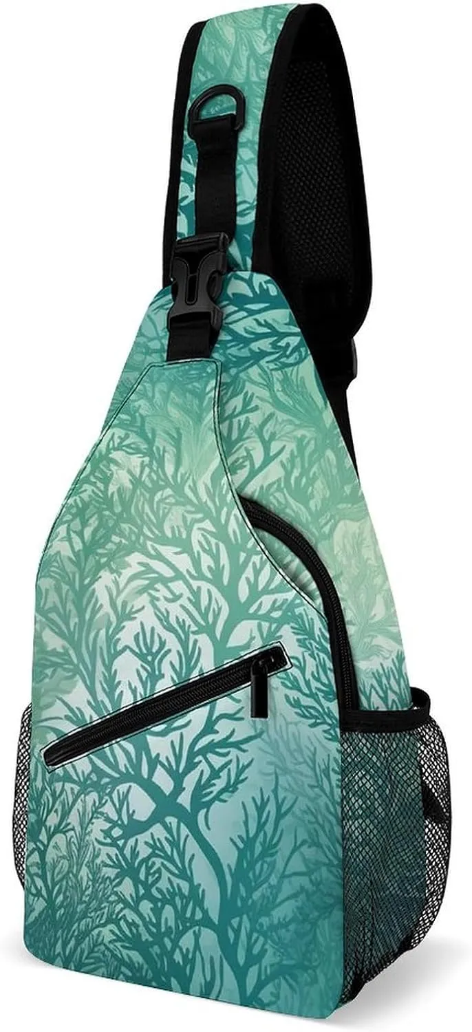 Green Sea Blue Seaweed Crossbody Sling Bag for Men Hiking Backpack Travel Chest Bag Man Purse Shoulder Bags Daypack