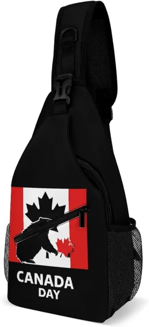 Groundhog And Maple Canada Day Crossbody Sling Bags Shoulder Backpack Chest DayPack Handbag