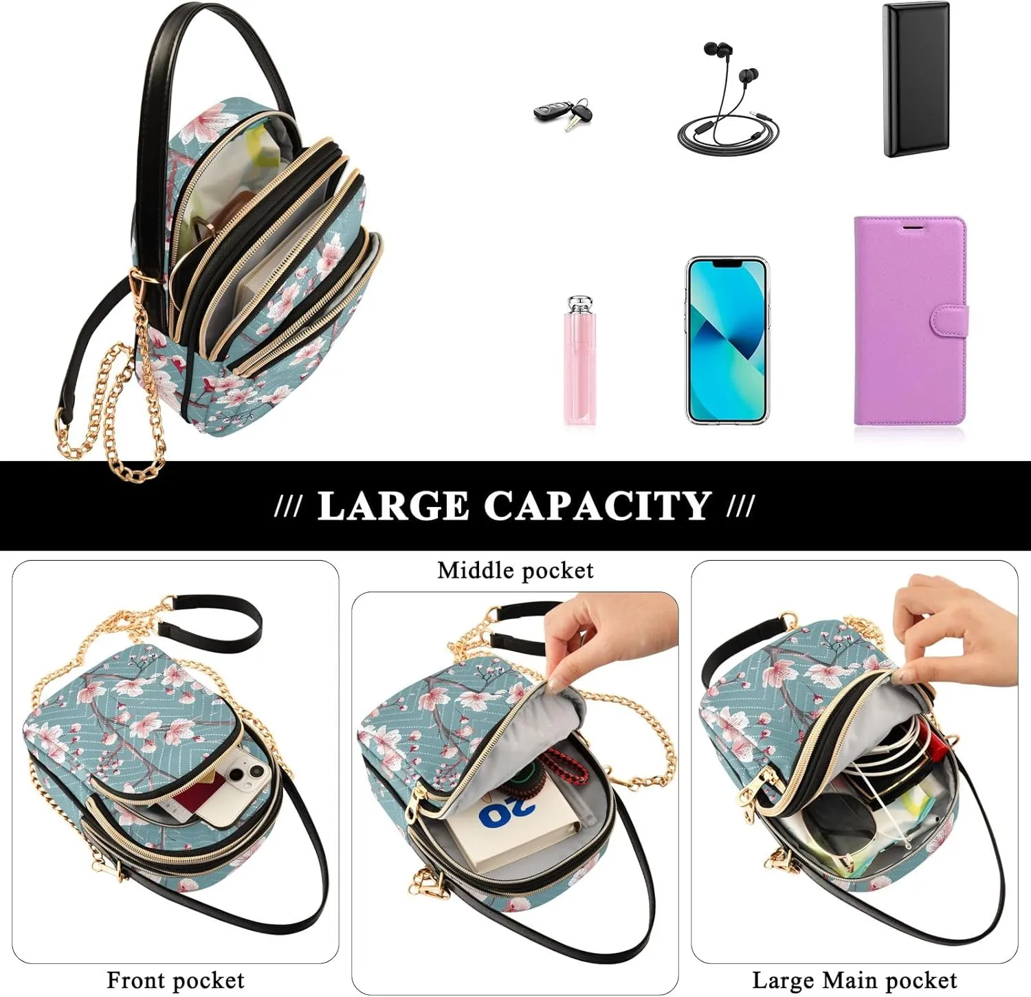Group of Cute Dogs and Cats Crossbody Bags for Women Small Chain Bags with Leather Handle