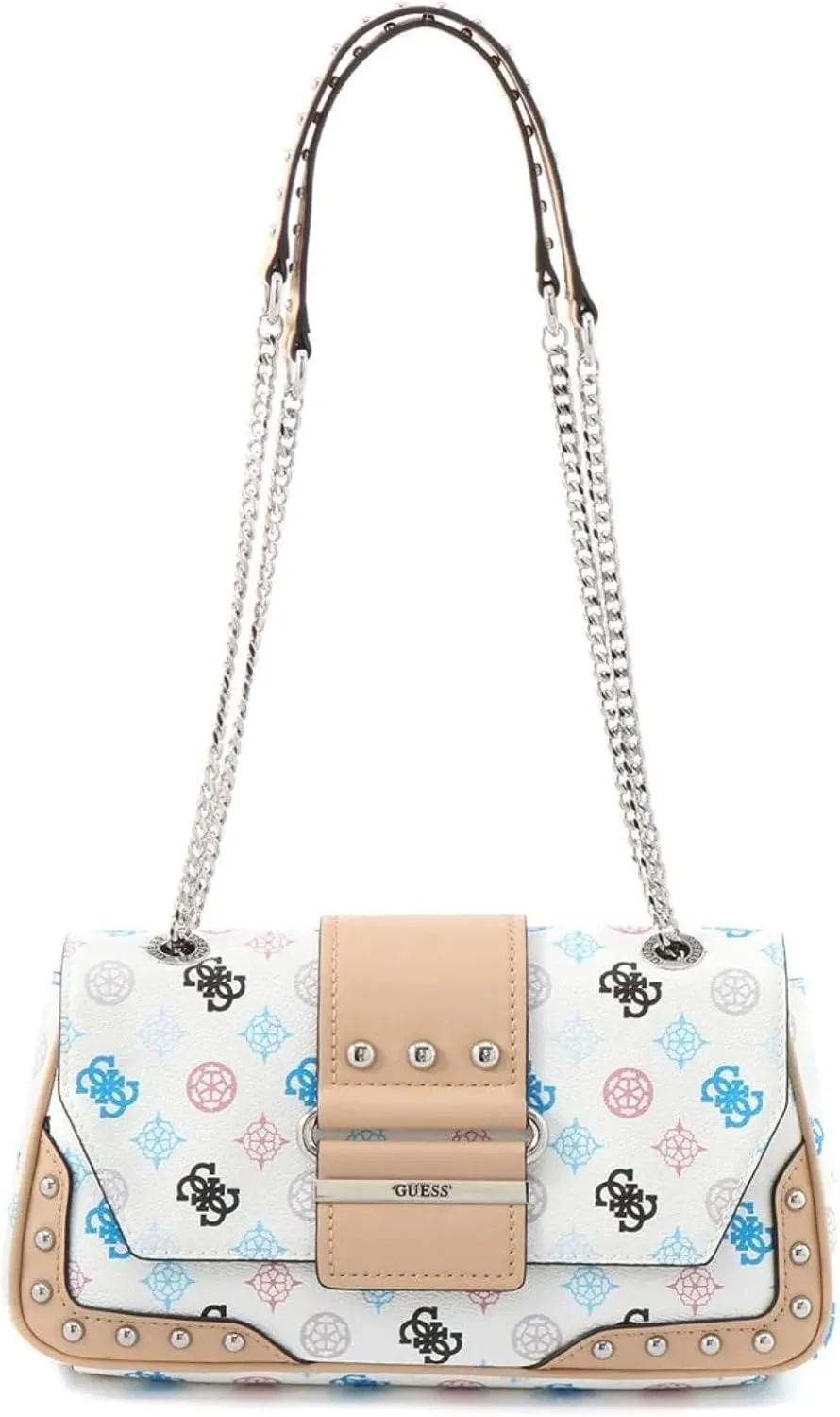 GUESS Women's Greta Convertible Crossbody Should Bag Handbag - White Multi