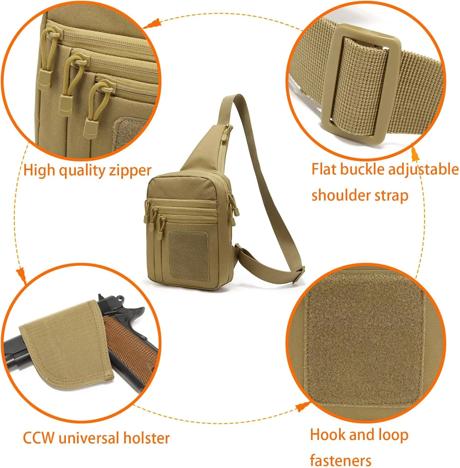 Gun Bag for Handguns, Tactical Sling Bag for Men CCW Shoulder Crossbody Bag Chest Pack Range Bags with Holster