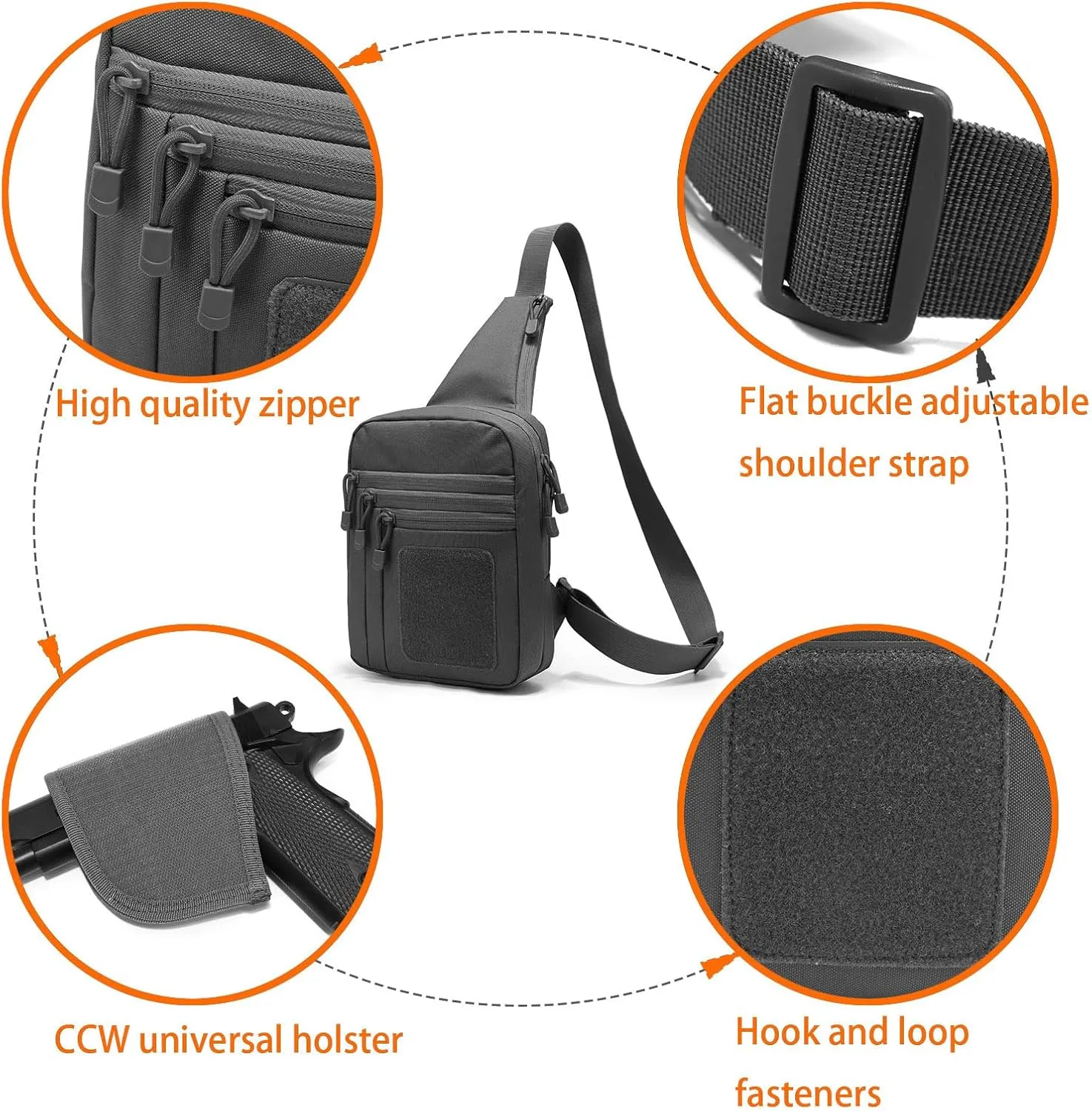 Gun Bag for Handguns, Tactical Sling Bag for Men CCW Shoulder Crossbody Bag Chest Pack Range Bags with Holster
