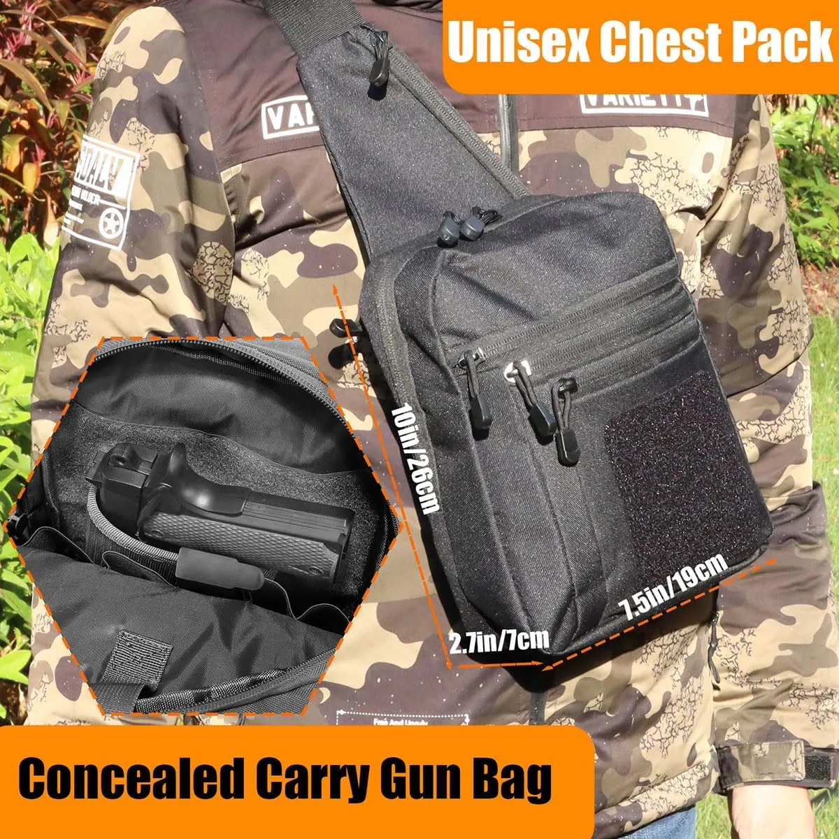 Gun Bag for Handguns, Tactical Sling Bag for Men CCW Shoulder Crossbody Bag Chest Pack Range Bags with Holster