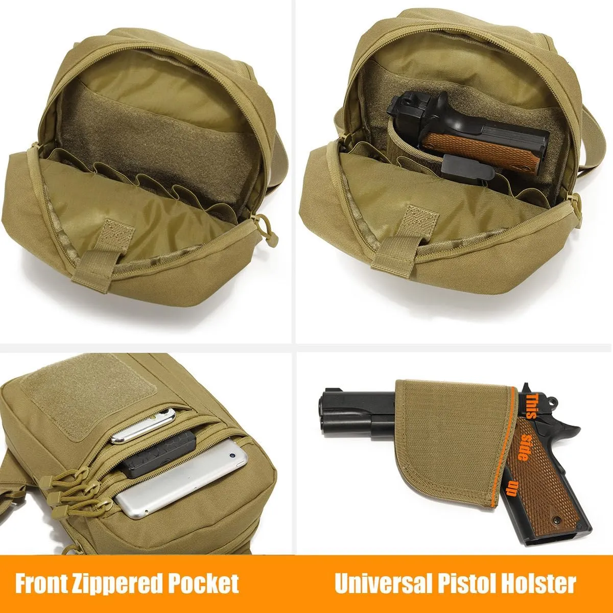 Gun Bag for Handguns, Tactical Sling Bag for Men CCW Shoulder Crossbody Bag Chest Pack Range Bags with Holster