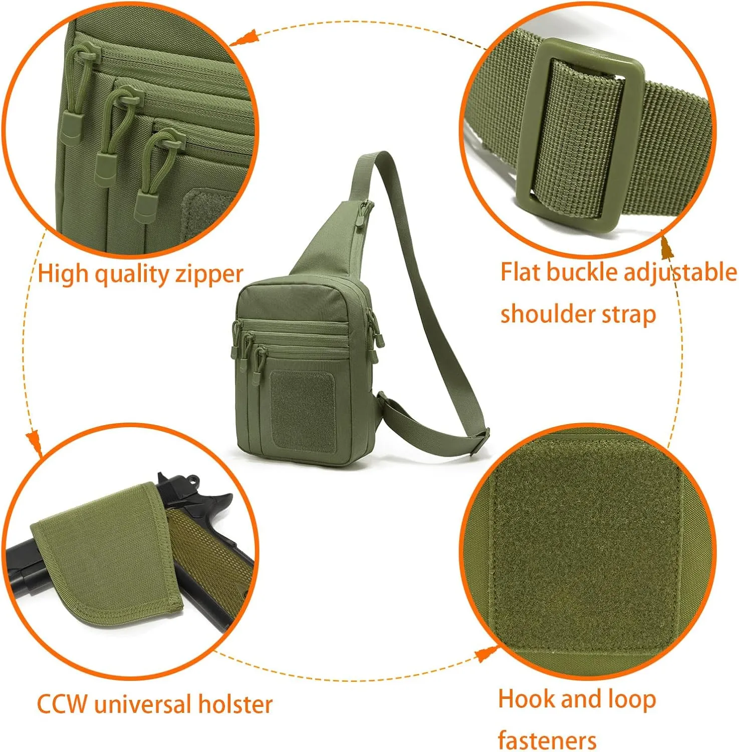 Gun Bag for Handguns, Tactical Sling Bag for Men CCW Shoulder Crossbody Bag Chest Pack Range Bags with Holster