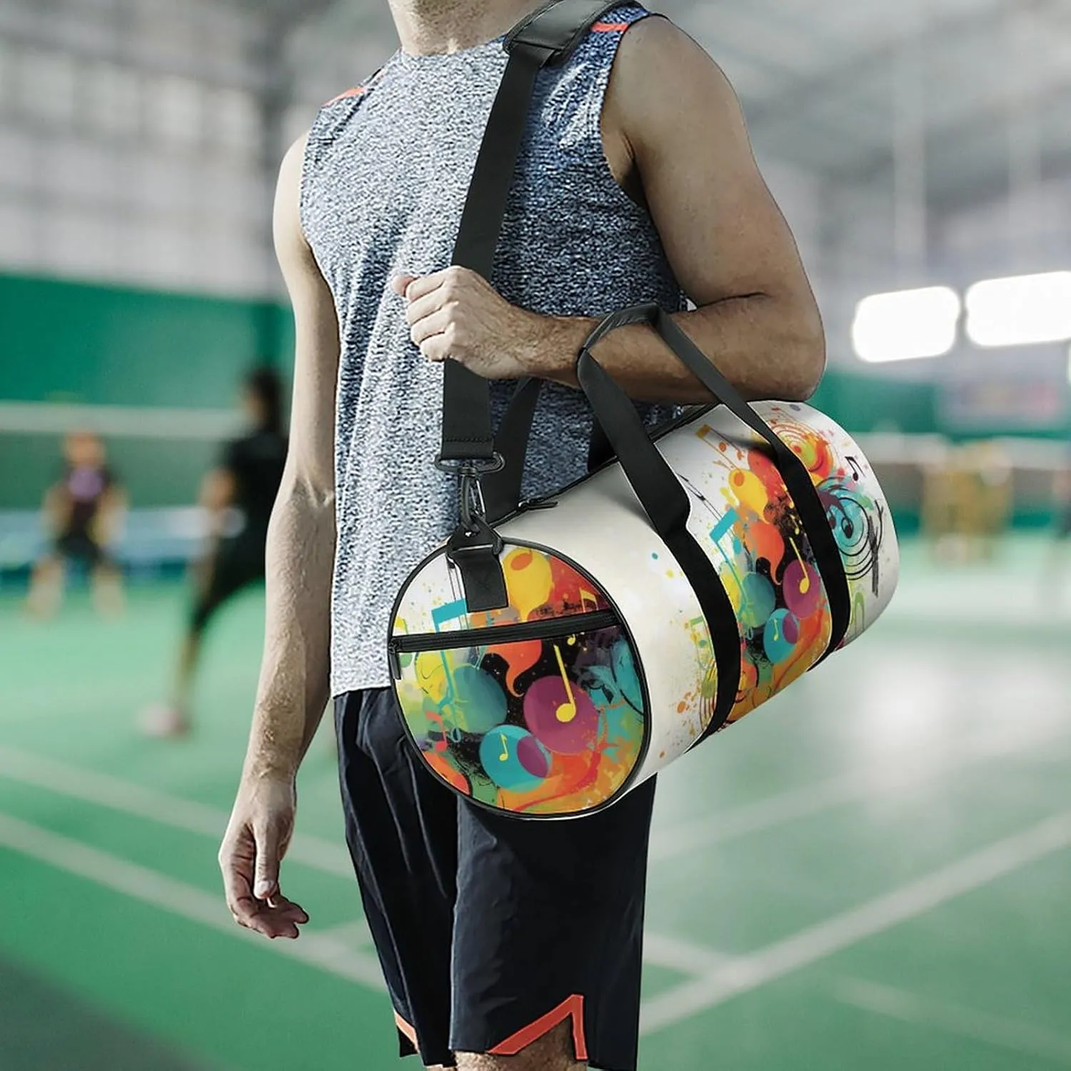 Gym Bag for Men Women Abstract Music Themed Duffel Bag Overnight Bag with Compartment Gym Sackpac
