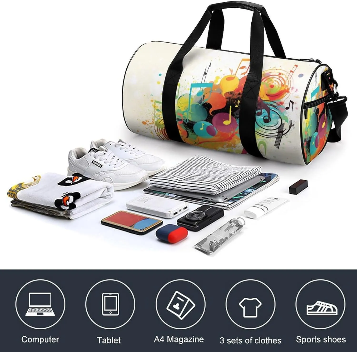 Gym Bag for Men Women Abstract Music Themed Duffel Bag Overnight Bag with Compartment Gym Sackpac