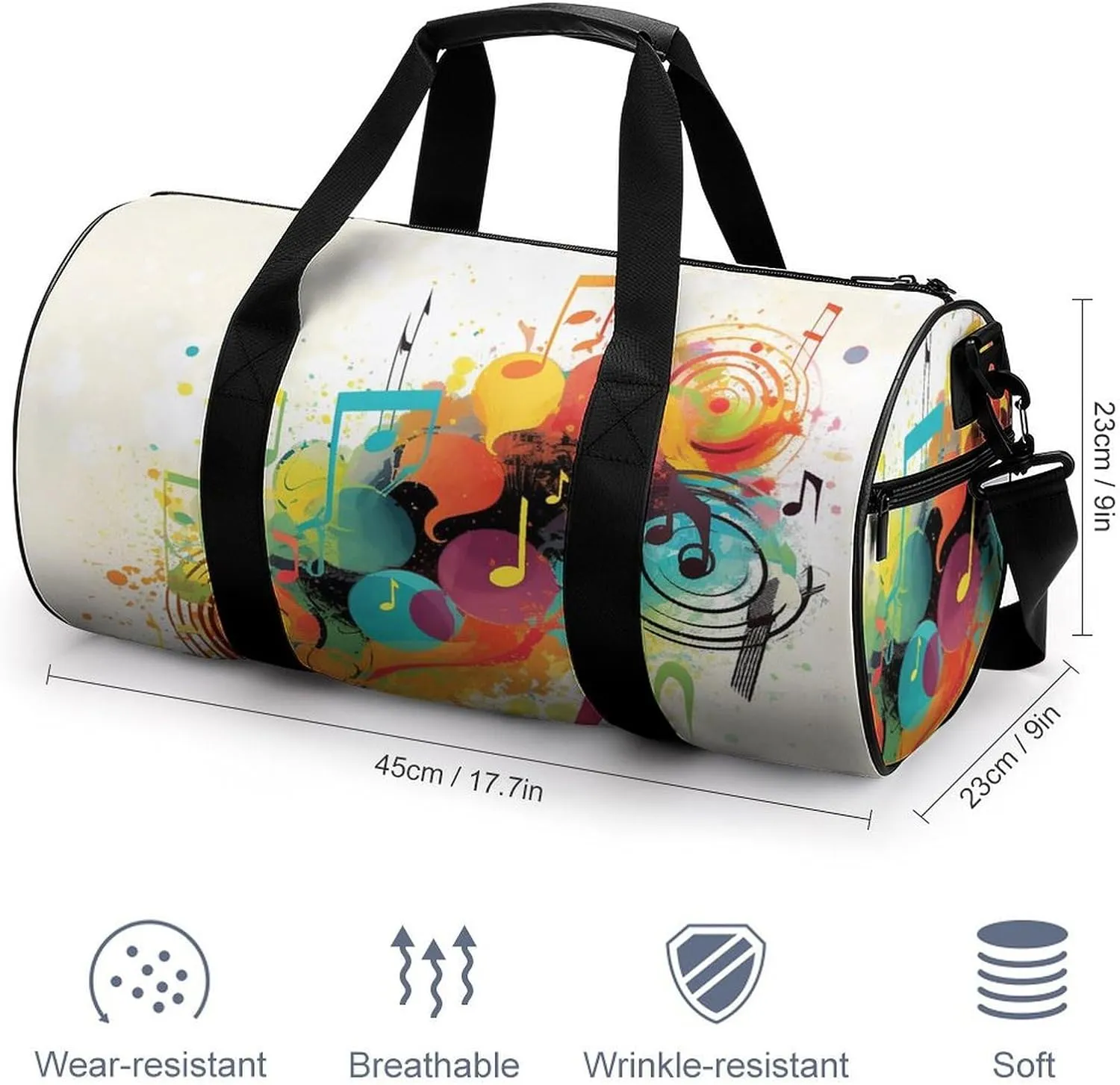 Gym Bag for Men Women Abstract Music Themed Duffel Bag Overnight Bag with Compartment Gym Sackpac