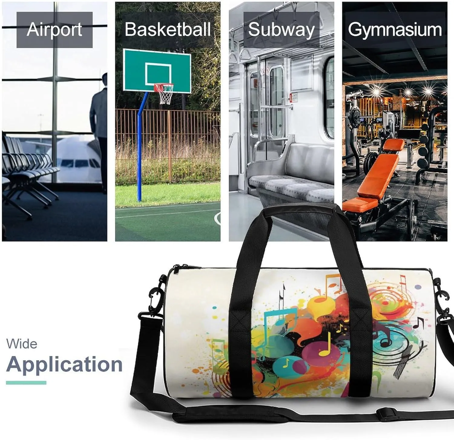 Gym Bag for Men Women Abstract Music Themed Duffel Bag Overnight Bag with Compartment Gym Sackpac