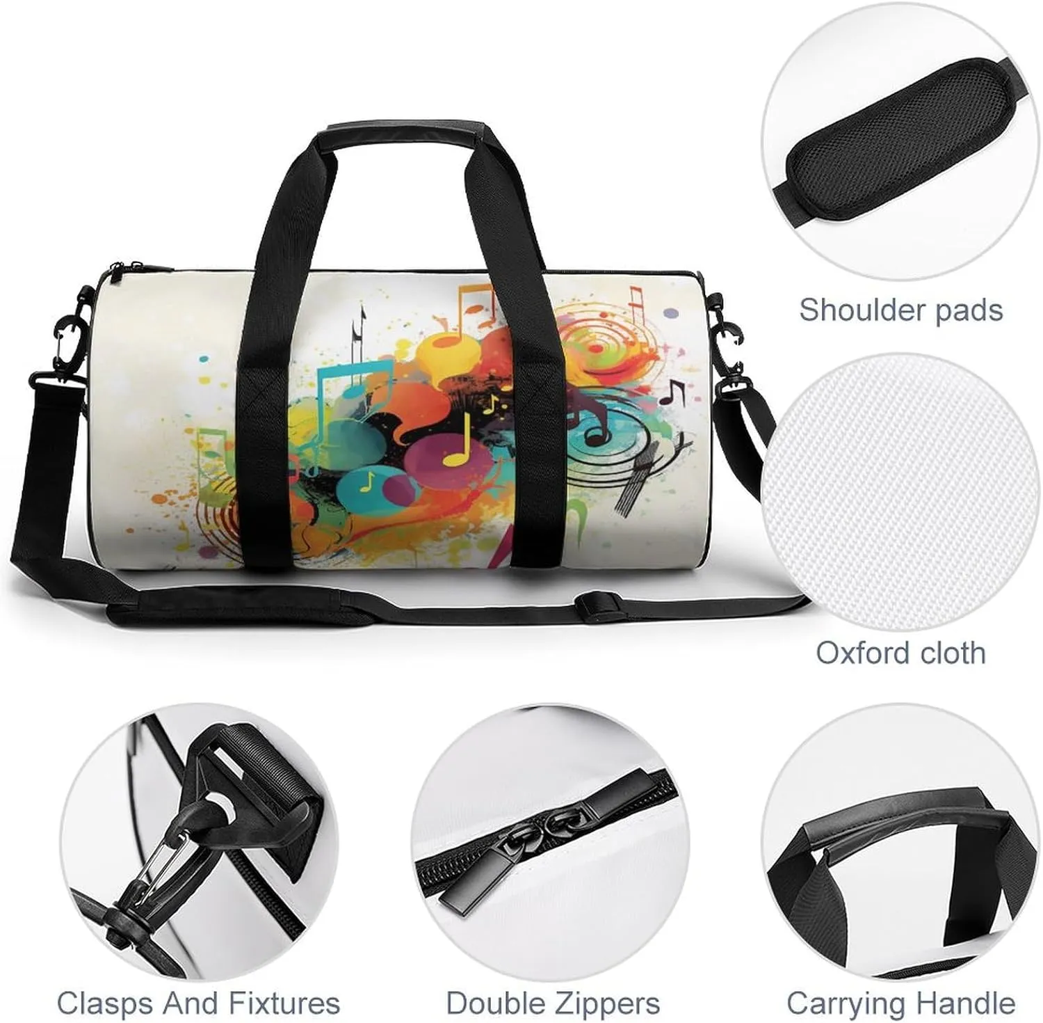 Gym Bag for Men Women Abstract Music Themed Duffel Bag Overnight Bag with Compartment Gym Sackpac