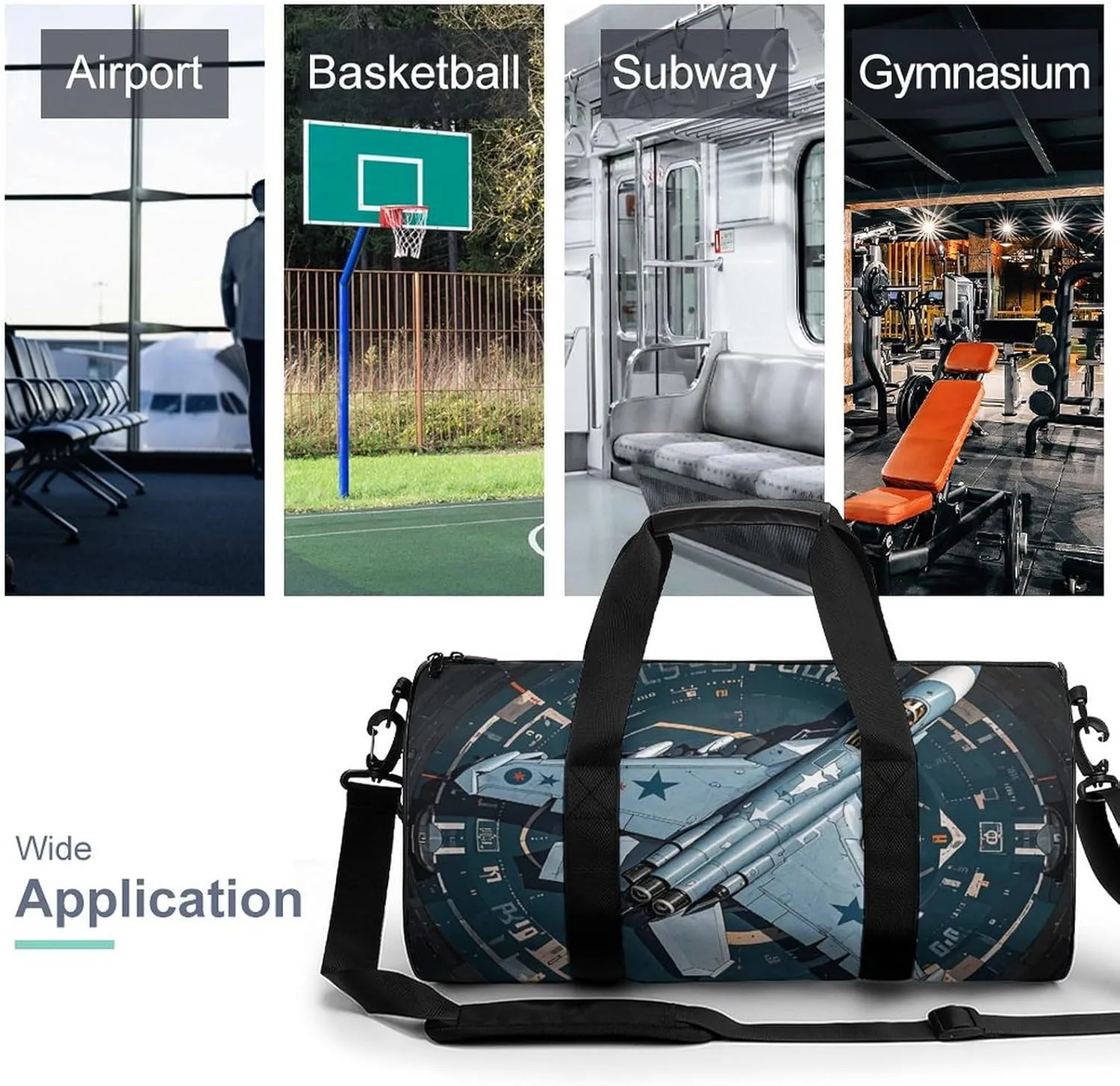 Gym Bag for Men Women Air Force Fighter Jet Duffel Bag Overnight Bag with Compartment Gym Sackpac