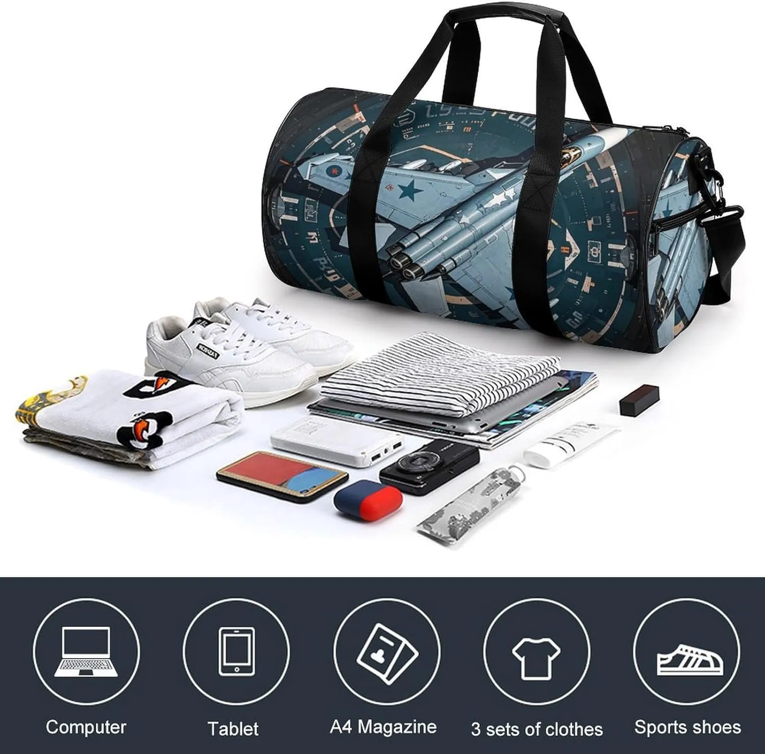 Gym Bag for Men Women Air Force Fighter Jet Duffel Bag Overnight Bag with Compartment Gym Sackpac