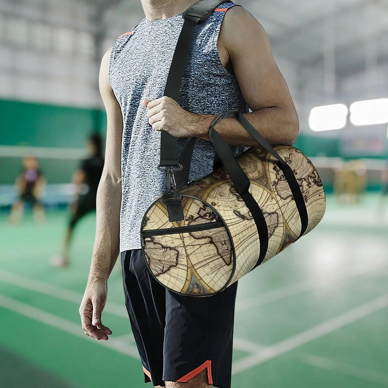 Gym Bag for Men Women Ancient Map World Globe Duffel Bag Overnight Bag with Compartment Gym Sackpac
