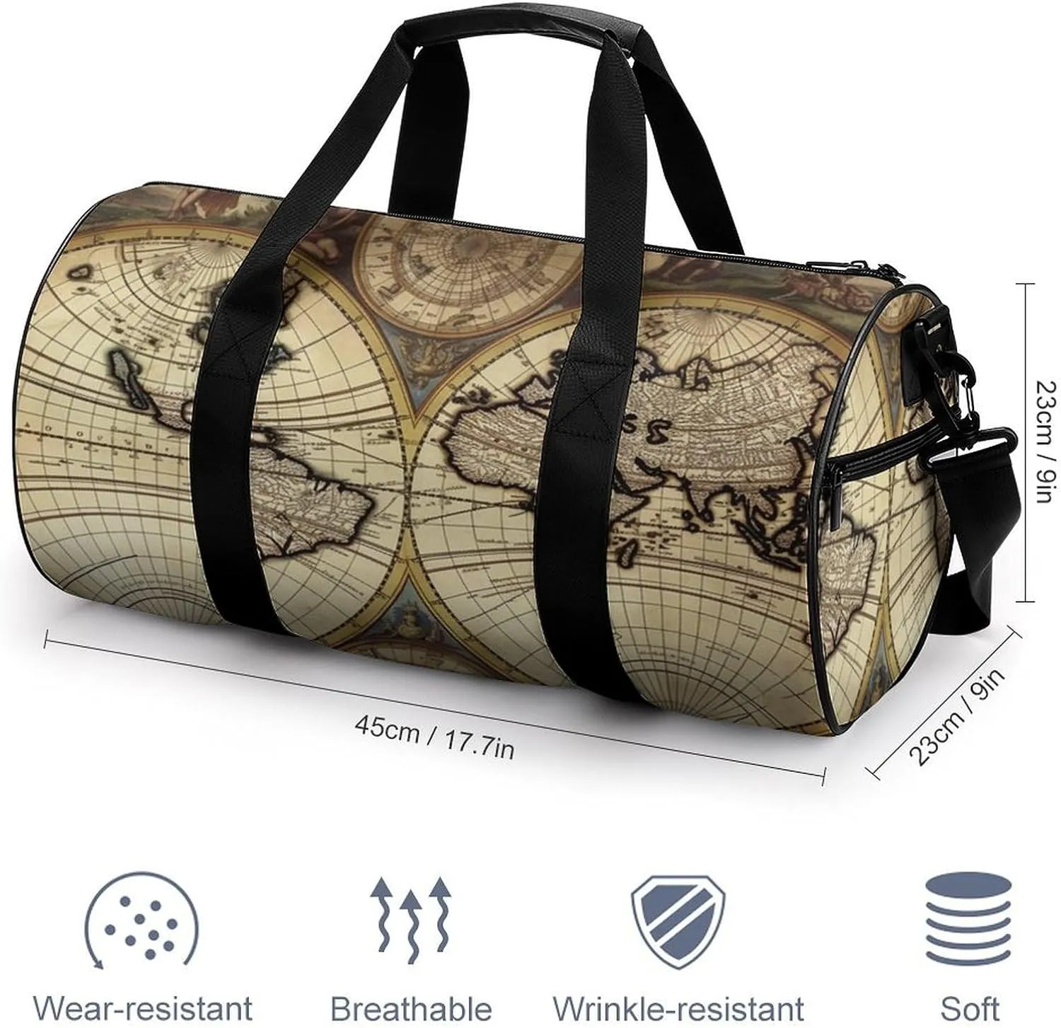 Gym Bag for Men Women Ancient Map World Globe Duffel Bag Overnight Bag with Compartment Gym Sackpac