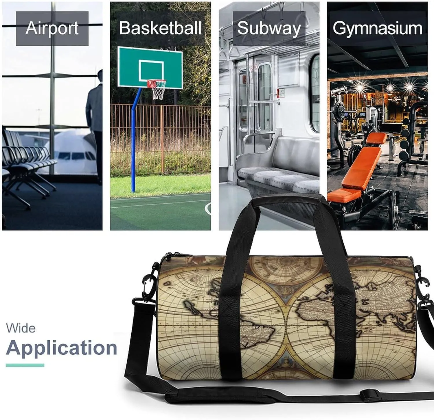 Gym Bag for Men Women Ancient Map World Globe Duffel Bag Overnight Bag with Compartment Gym Sackpac