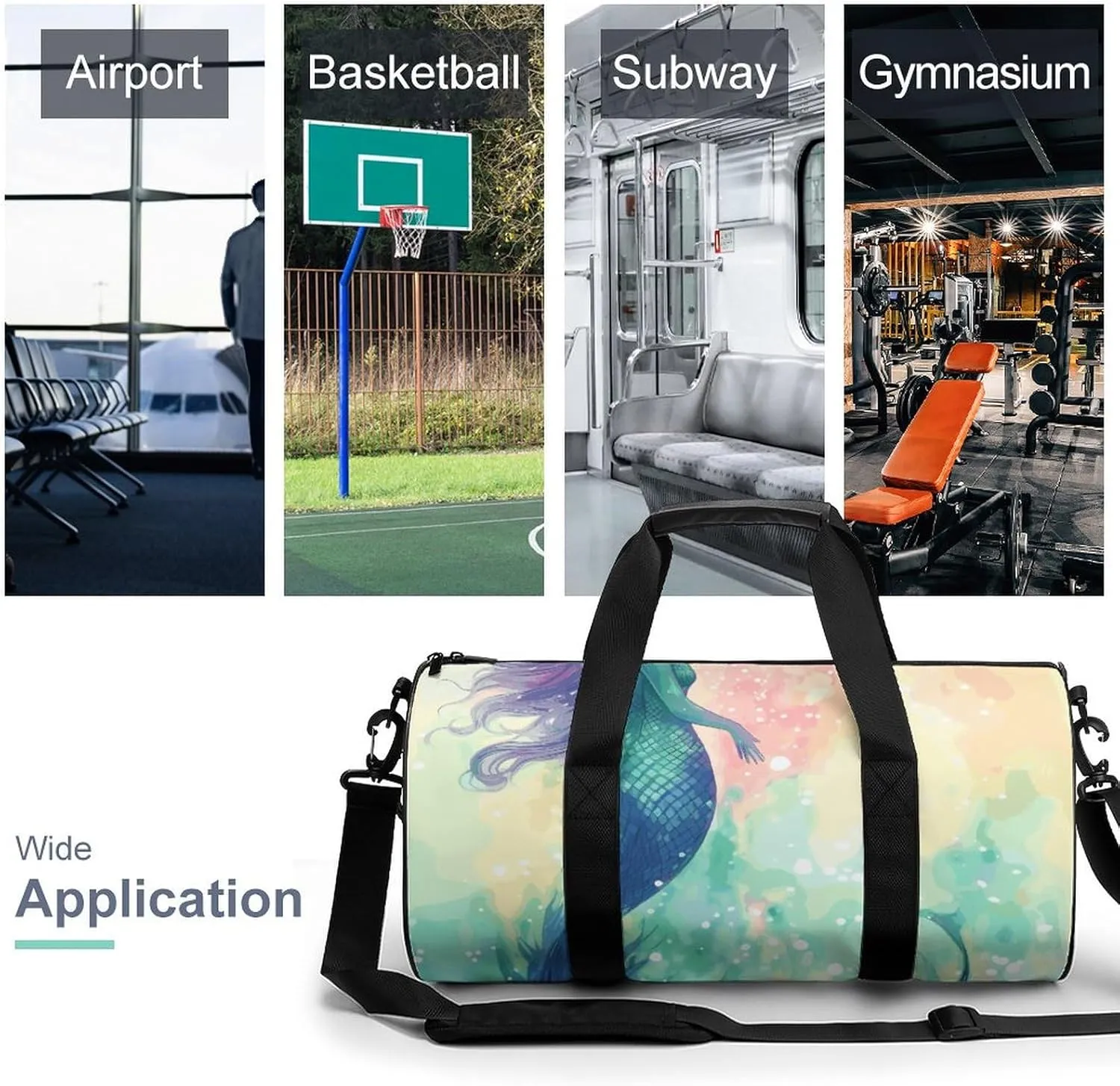 Gym Bag for Men Women Beautiful Mermaid Tail Duffel Bag Overnight Bag with Compartment Gym Sackpac