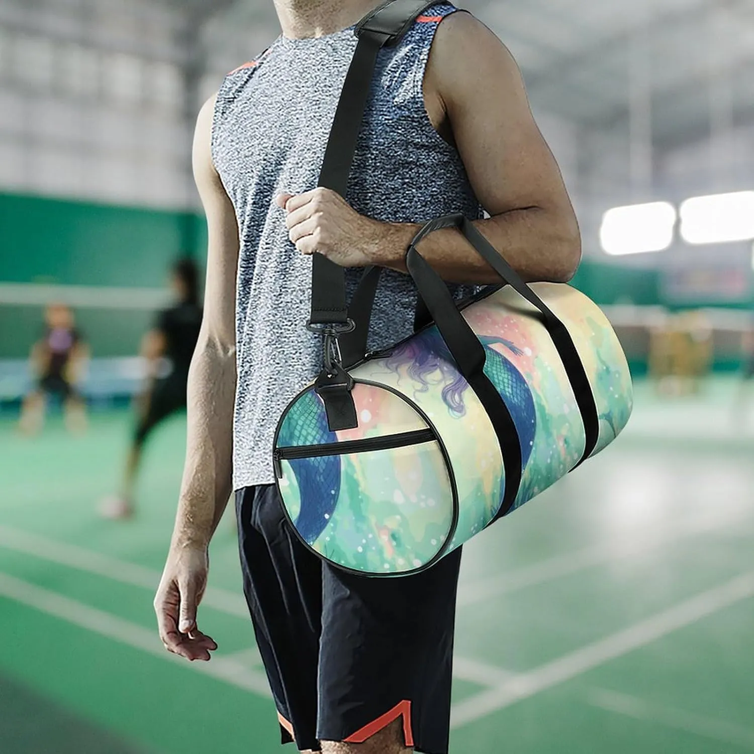 Gym Bag for Men Women Beautiful Mermaid Tail Duffel Bag Overnight Bag with Compartment Gym Sackpac
