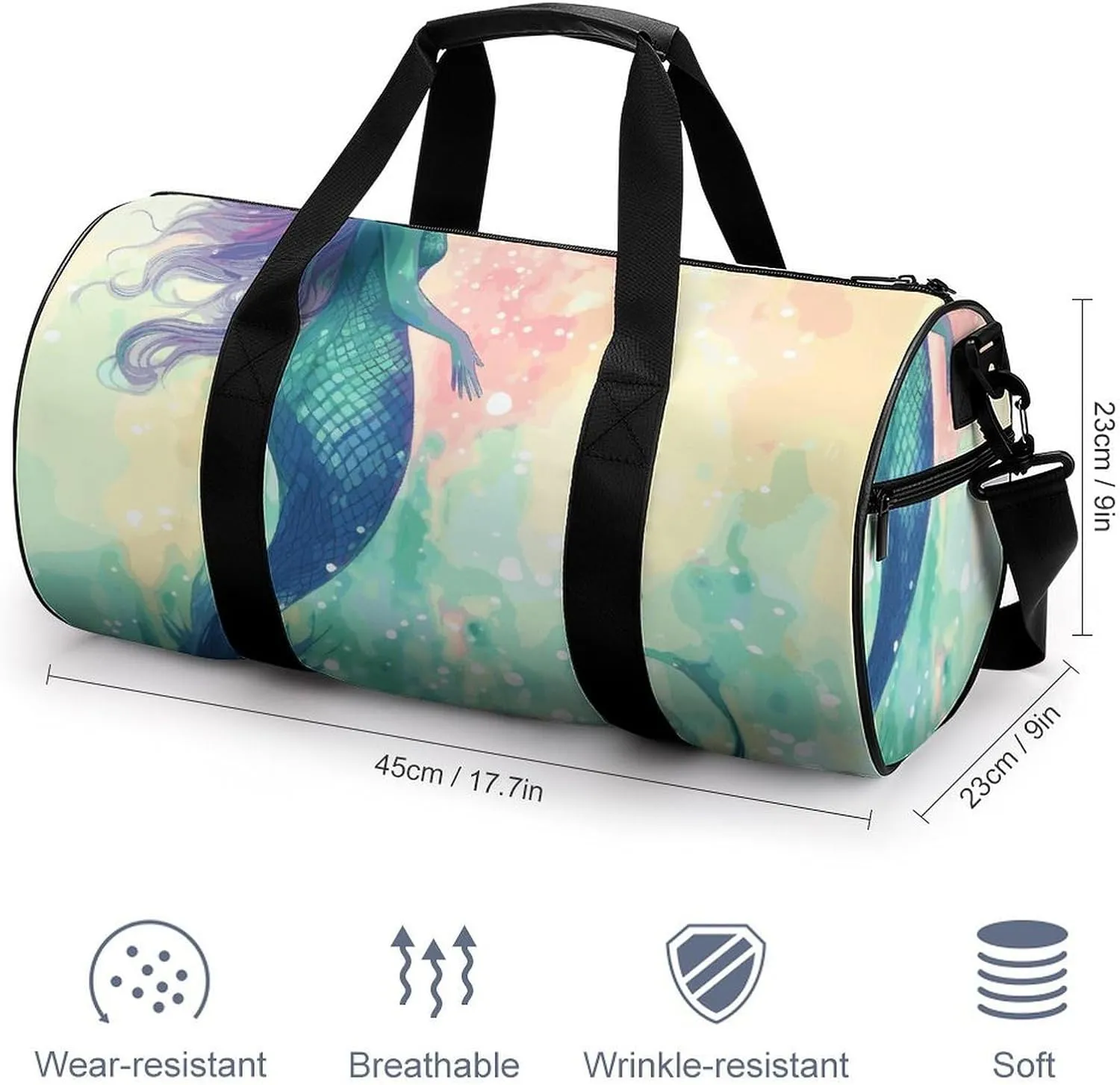 Gym Bag for Men Women Beautiful Mermaid Tail Duffel Bag Overnight Bag with Compartment Gym Sackpac