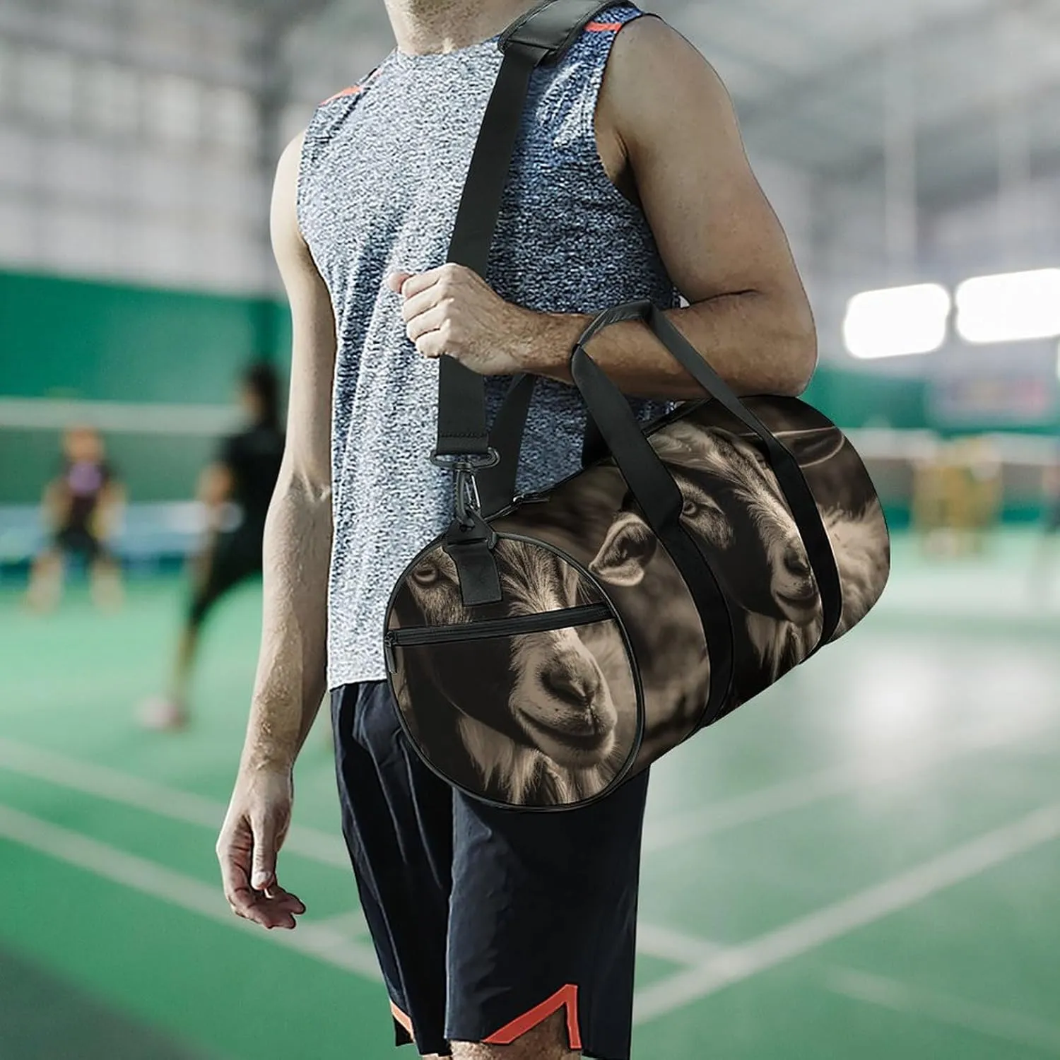 Gym Bag for Men Women Black And White Goat Duffel Bag Overnight Bag with Compartment Gym Sackpac