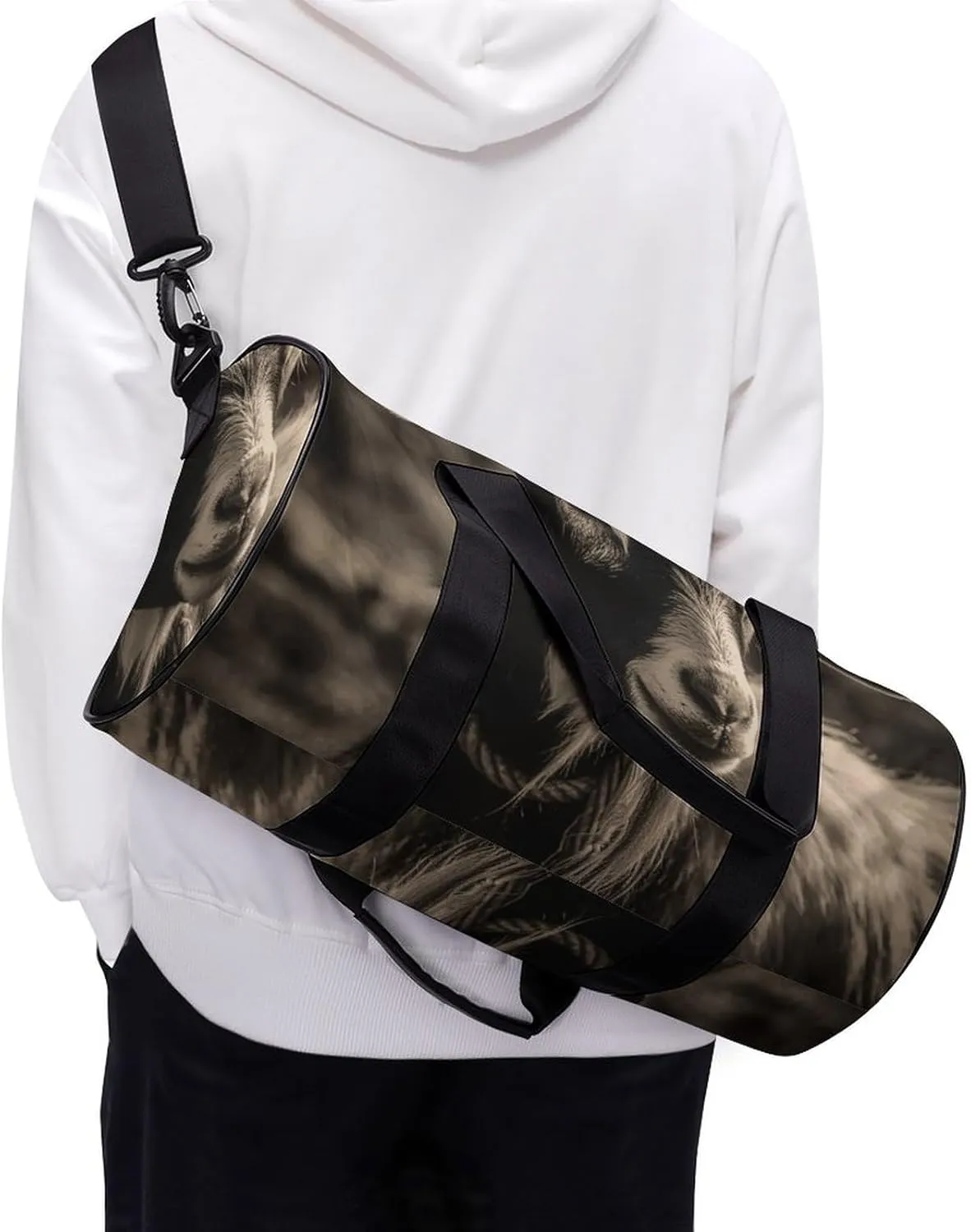 Gym Bag for Men Women Black And White Goat Duffel Bag Overnight Bag with Compartment Gym Sackpac