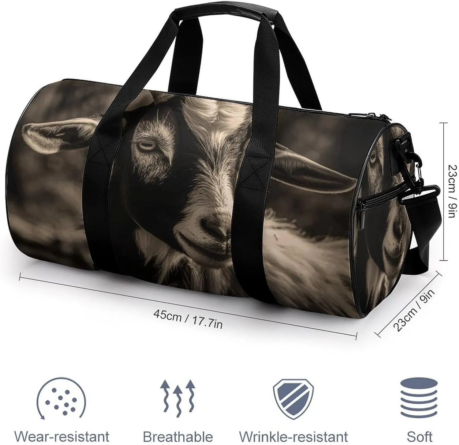 Gym Bag for Men Women Black And White Goat Duffel Bag Overnight Bag with Compartment Gym Sackpac