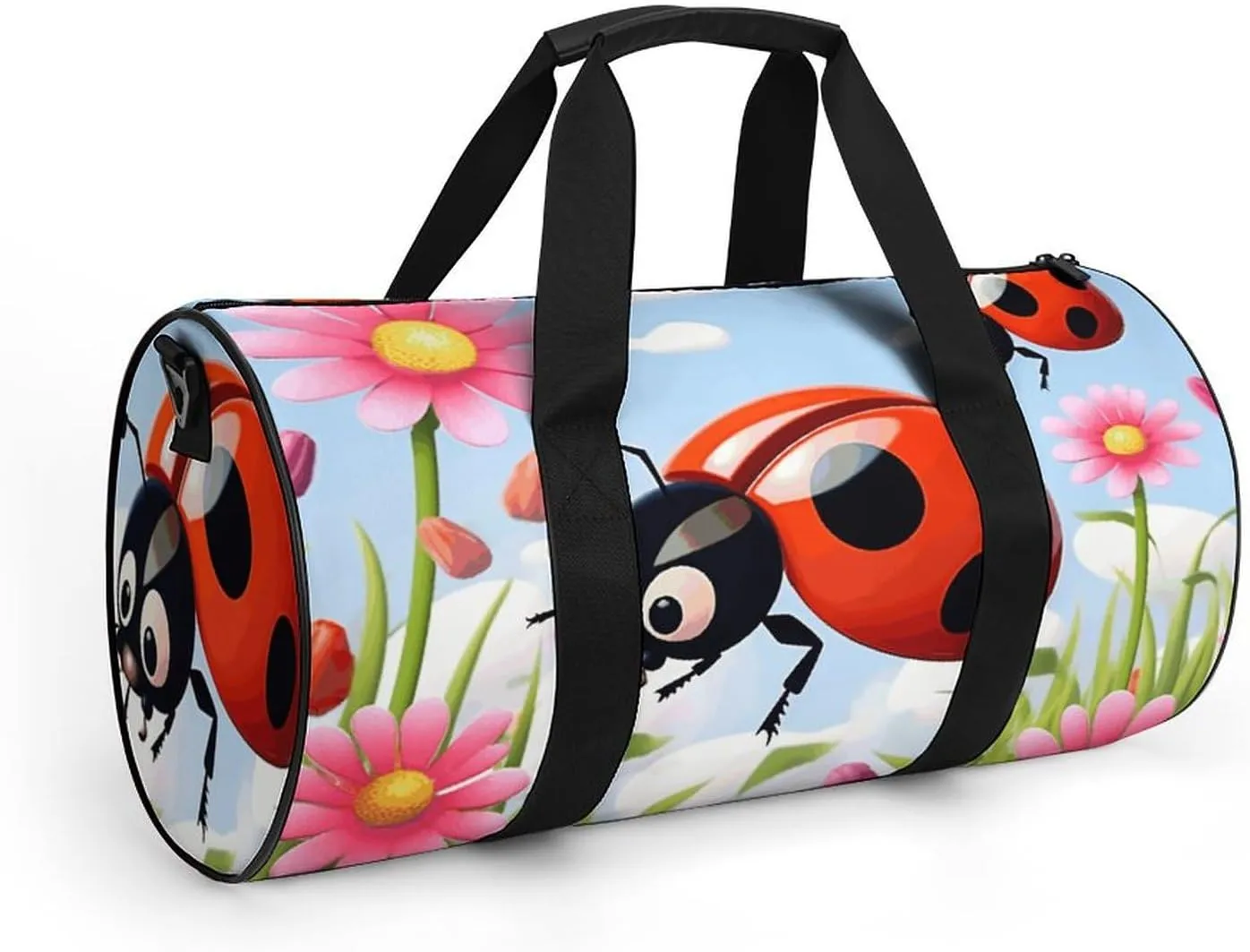Gym Bag for Men Women Cartoon Ladybug Flower Duffel Bag Overnight Bag with Compartment Gym Sackpac