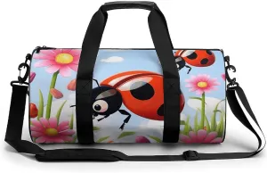 Gym Bag for Men Women Cartoon Ladybug Flower Duffel Bag Overnight Bag with Compartment Gym Sackpac