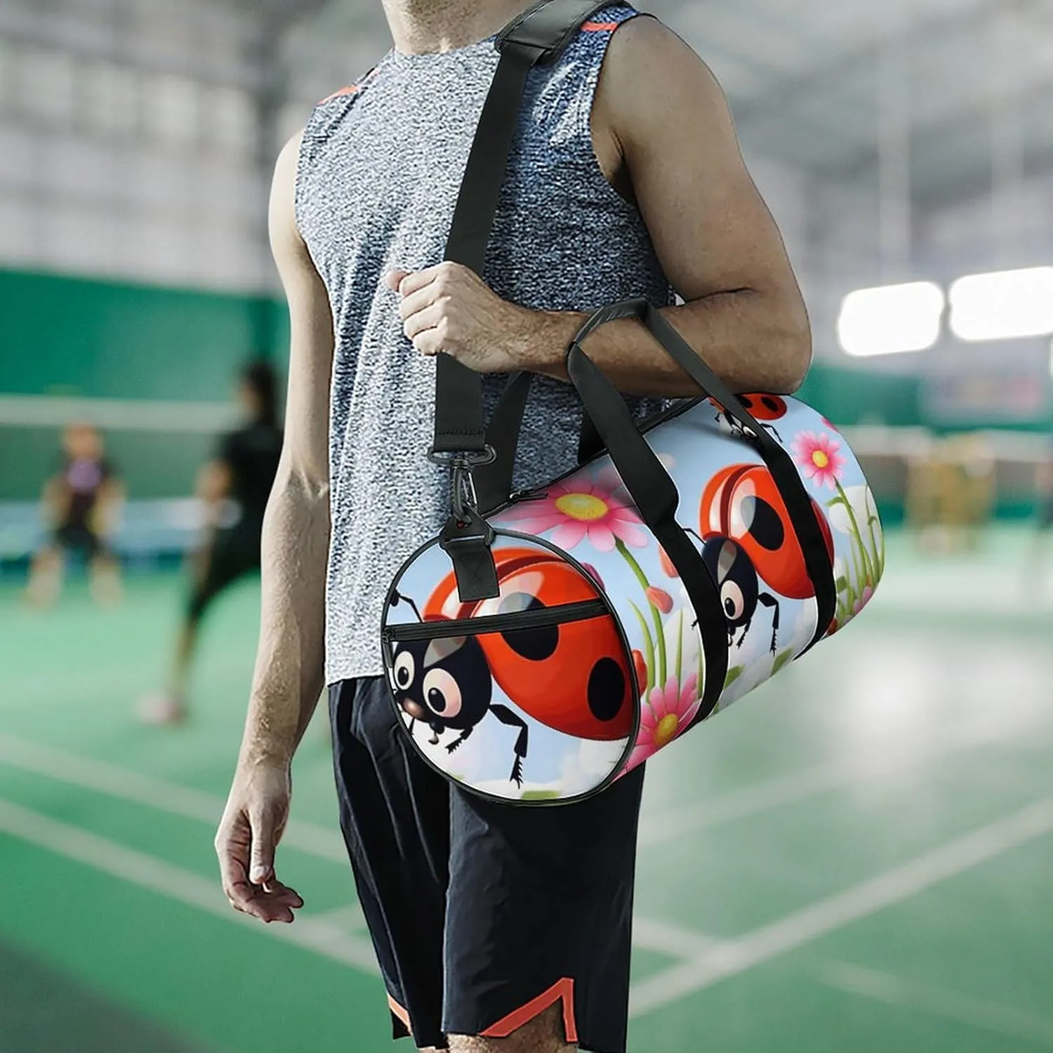 Gym Bag for Men Women Cartoon Ladybug Flower Duffel Bag Overnight Bag with Compartment Gym Sackpac
