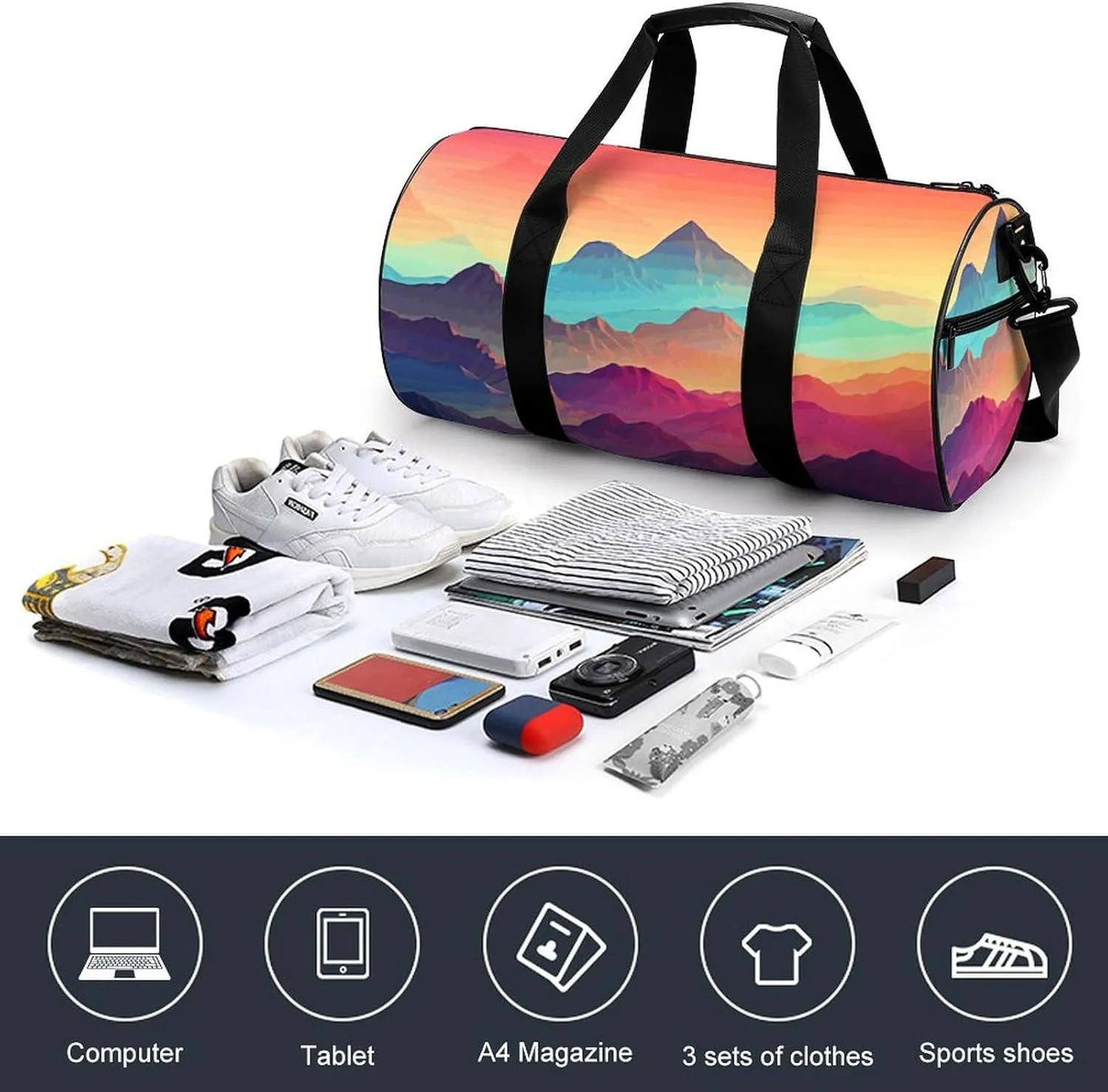 Gym Bag for Men Women Color Mountain Gradient Duffel Bag Overnight Bag with Compartment Gym Sackpac