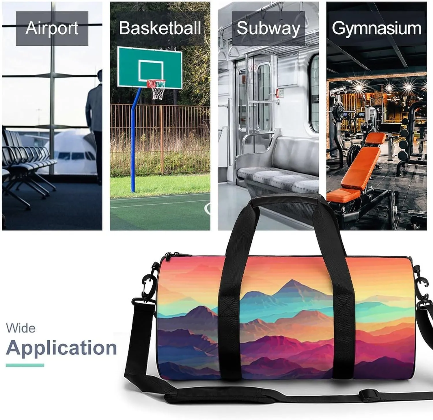 Gym Bag for Men Women Color Mountain Gradient Duffel Bag Overnight Bag with Compartment Gym Sackpac
