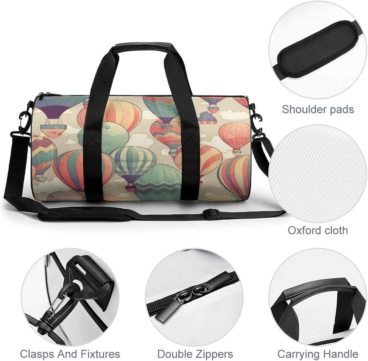 Gym Bag for Men Women Colorful Hot Air Balloon Duffel Bag Overnight Bag with Compartment Gym Sackpac