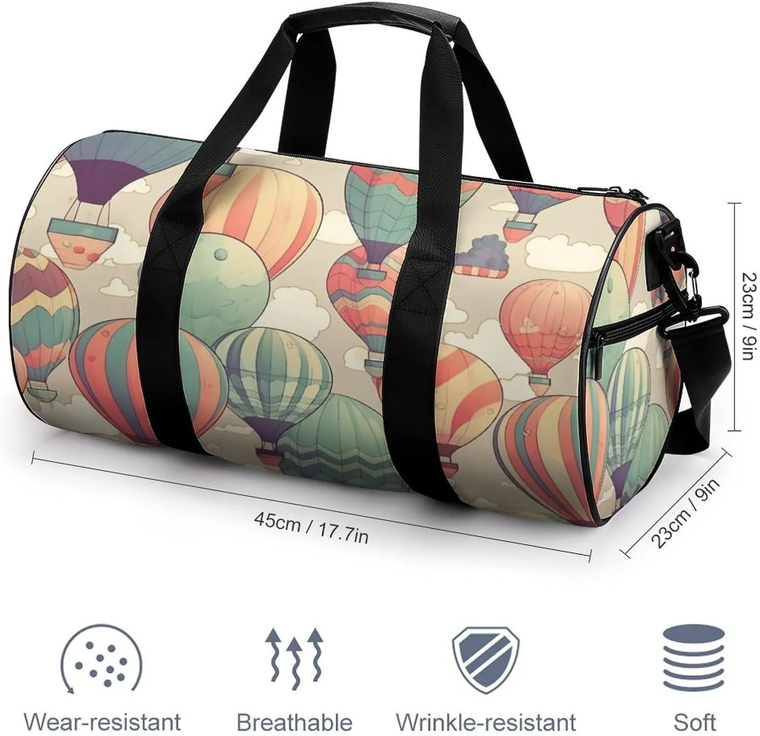 Gym Bag for Men Women Colorful Hot Air Balloon Duffel Bag Overnight Bag with Compartment Gym Sackpac