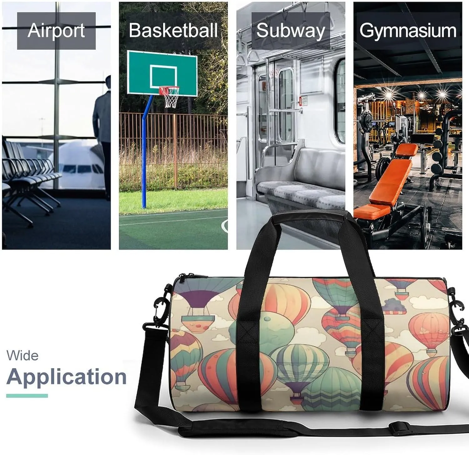 Gym Bag for Men Women Colorful Hot Air Balloon Duffel Bag Overnight Bag with Compartment Gym Sackpac