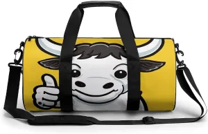 Gym Bag for Men Women Cow Giving Thumbs Up Duffel Bag Overnight Bag with Compartment Gym Sackpac