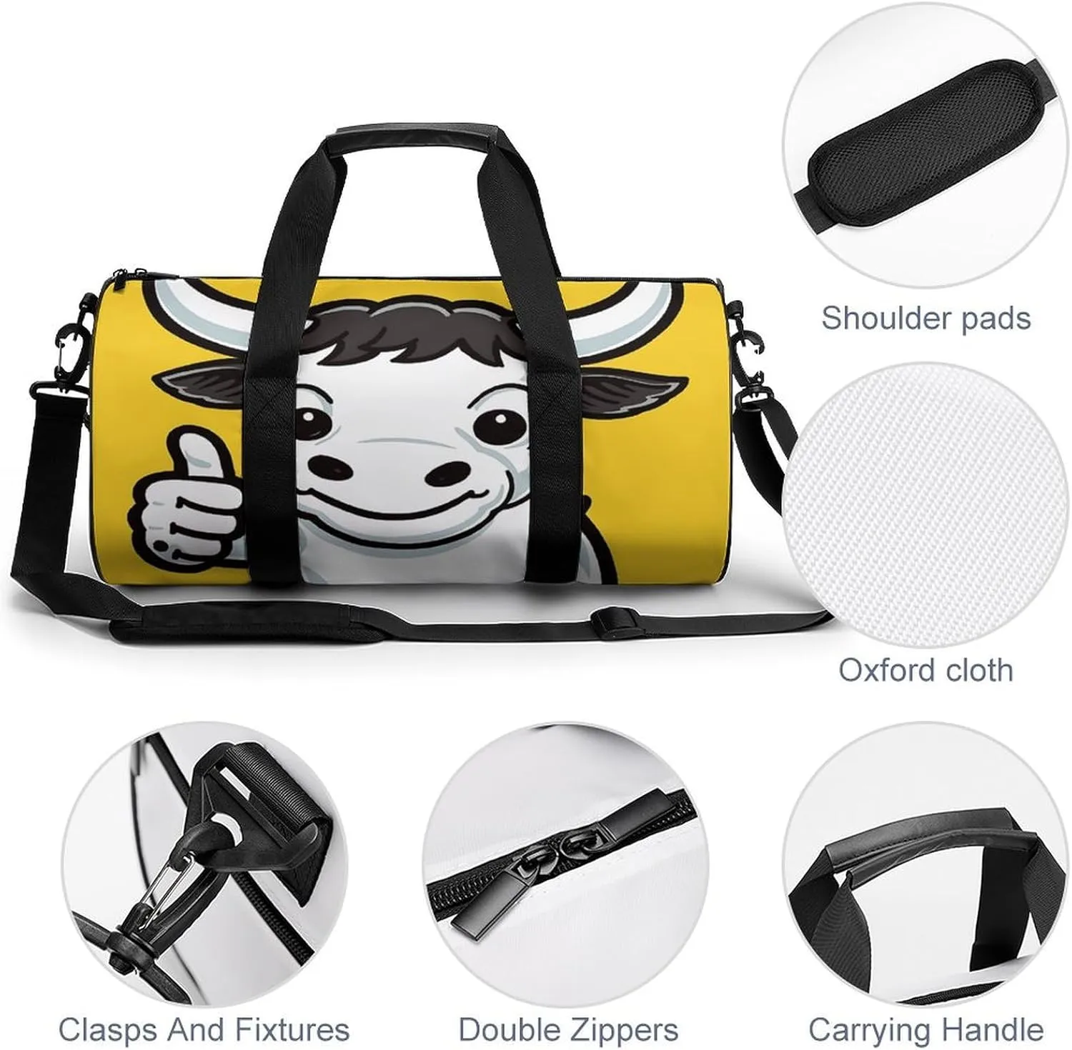 Gym Bag for Men Women Cow Giving Thumbs Up Duffel Bag Overnight Bag with Compartment Gym Sackpac