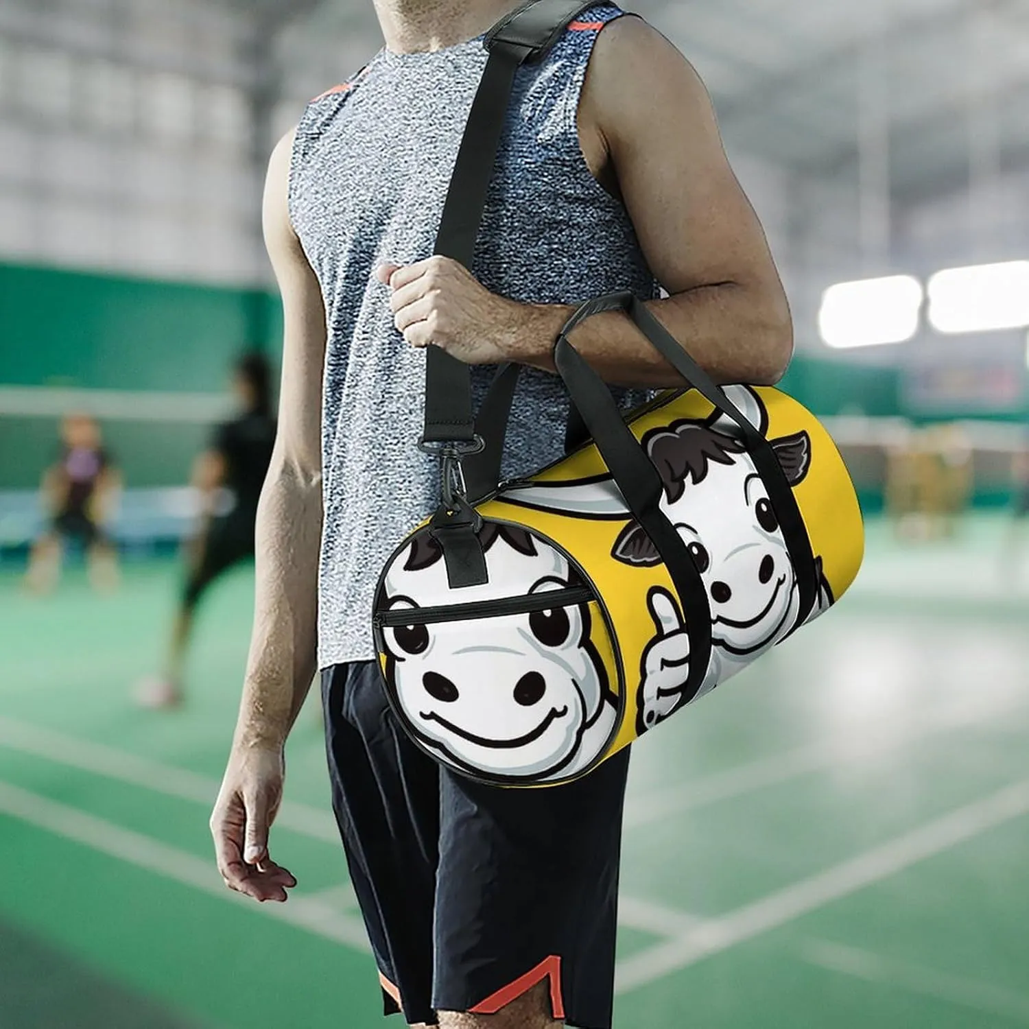 Gym Bag for Men Women Cow Giving Thumbs Up Duffel Bag Overnight Bag with Compartment Gym Sackpac
