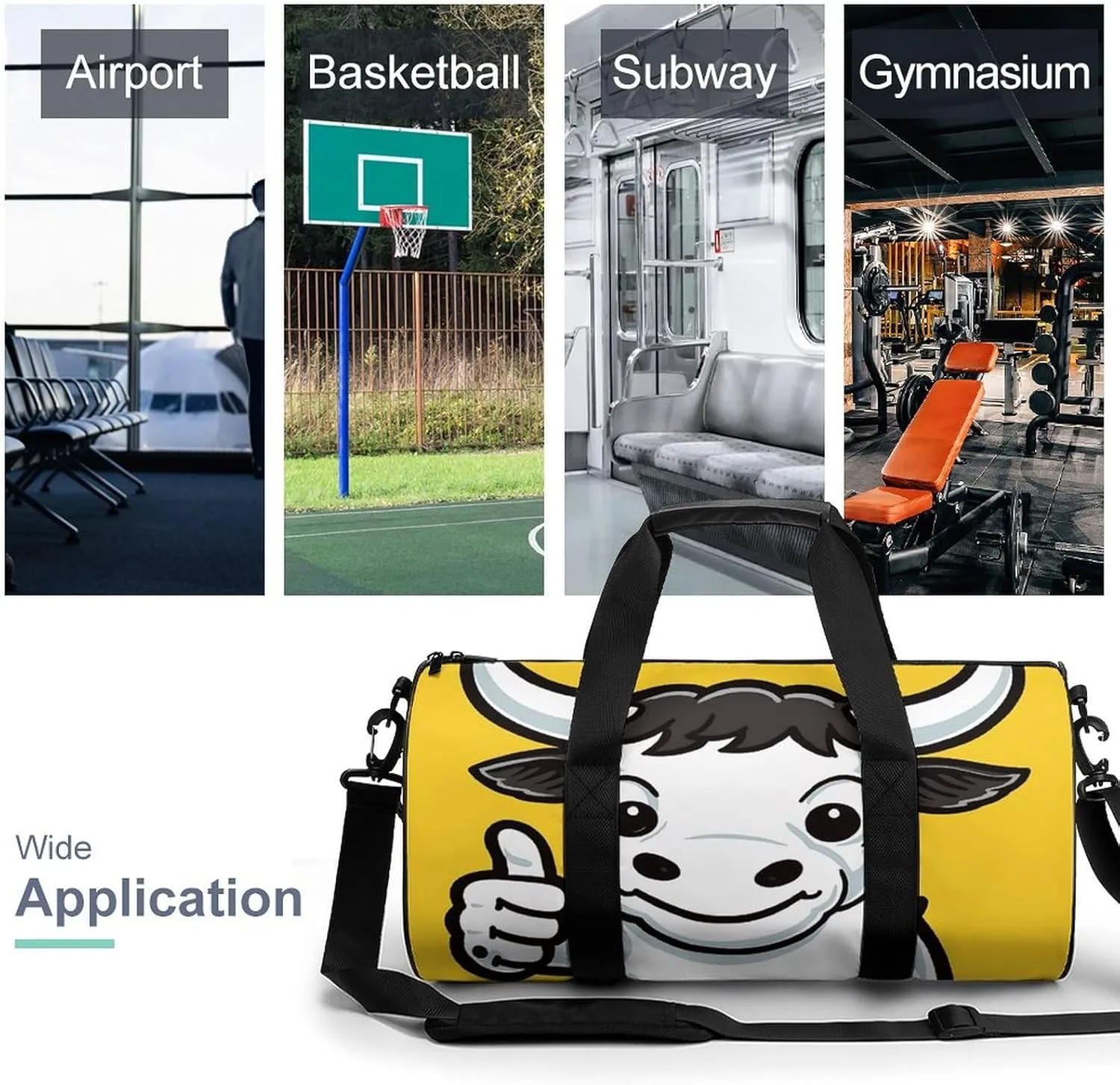 Gym Bag for Men Women Cow Giving Thumbs Up Duffel Bag Overnight Bag with Compartment Gym Sackpac