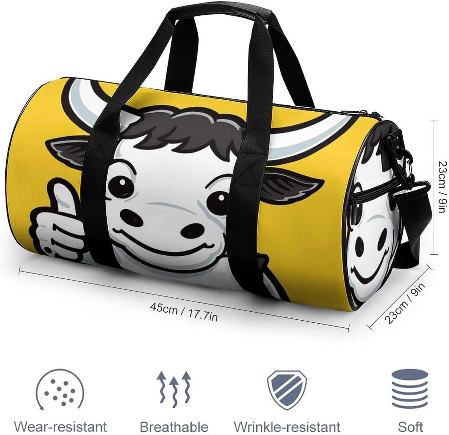Gym Bag for Men Women Cow Giving Thumbs Up Duffel Bag Overnight Bag with Compartment Gym Sackpac