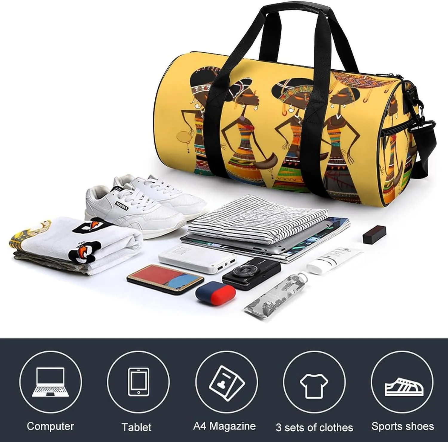 Gym Bag for Men Women Creative African Culture Duffel Bag Overnight Bag with Compartment Gym Sackpac