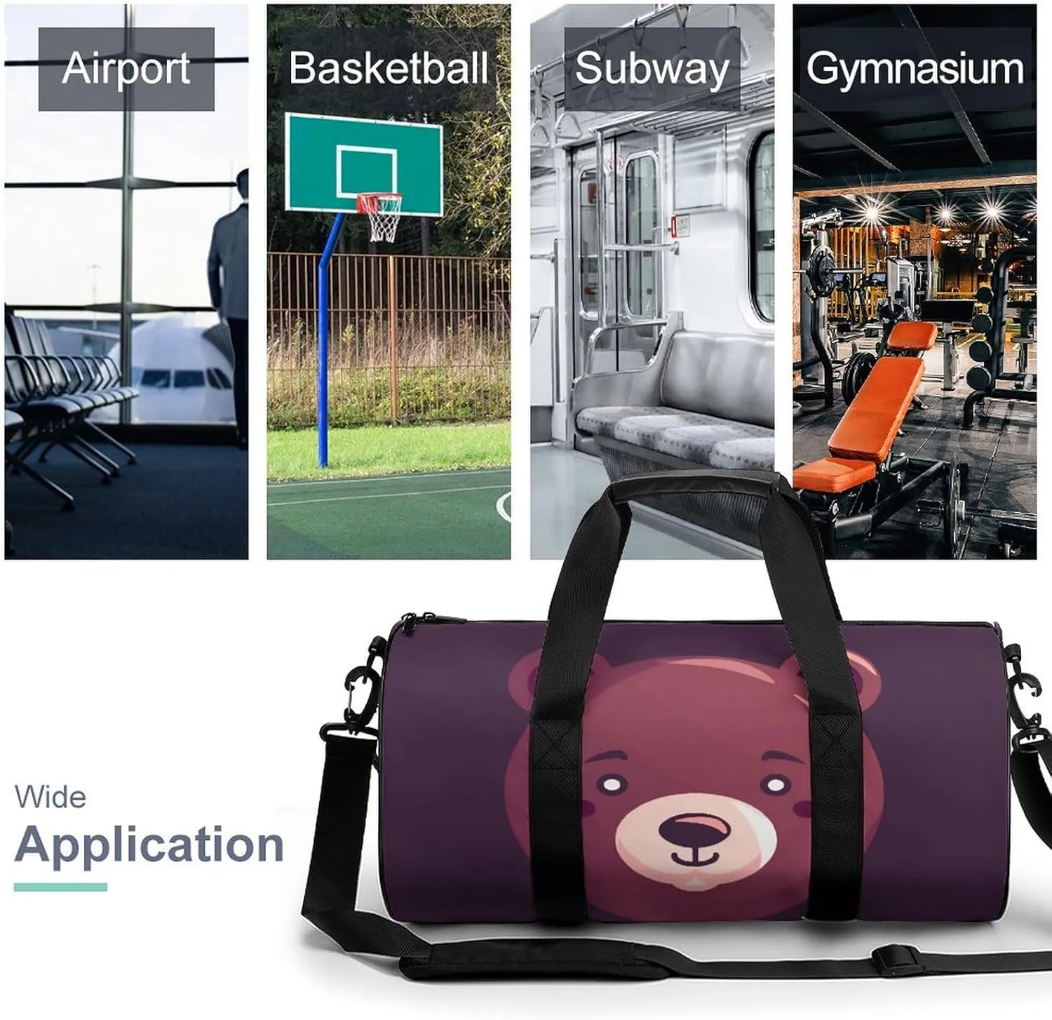 Gym Bag for Men Women Cute Bear Face Balloon Duffel Bag Overnight Bag with Compartment Gym Sackpac