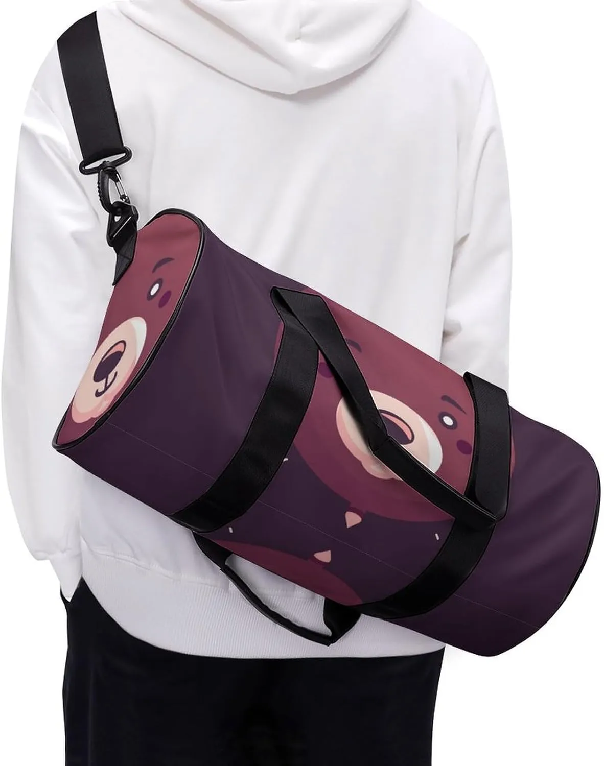 Gym Bag for Men Women Cute Bear Face Balloon Duffel Bag Overnight Bag with Compartment Gym Sackpac