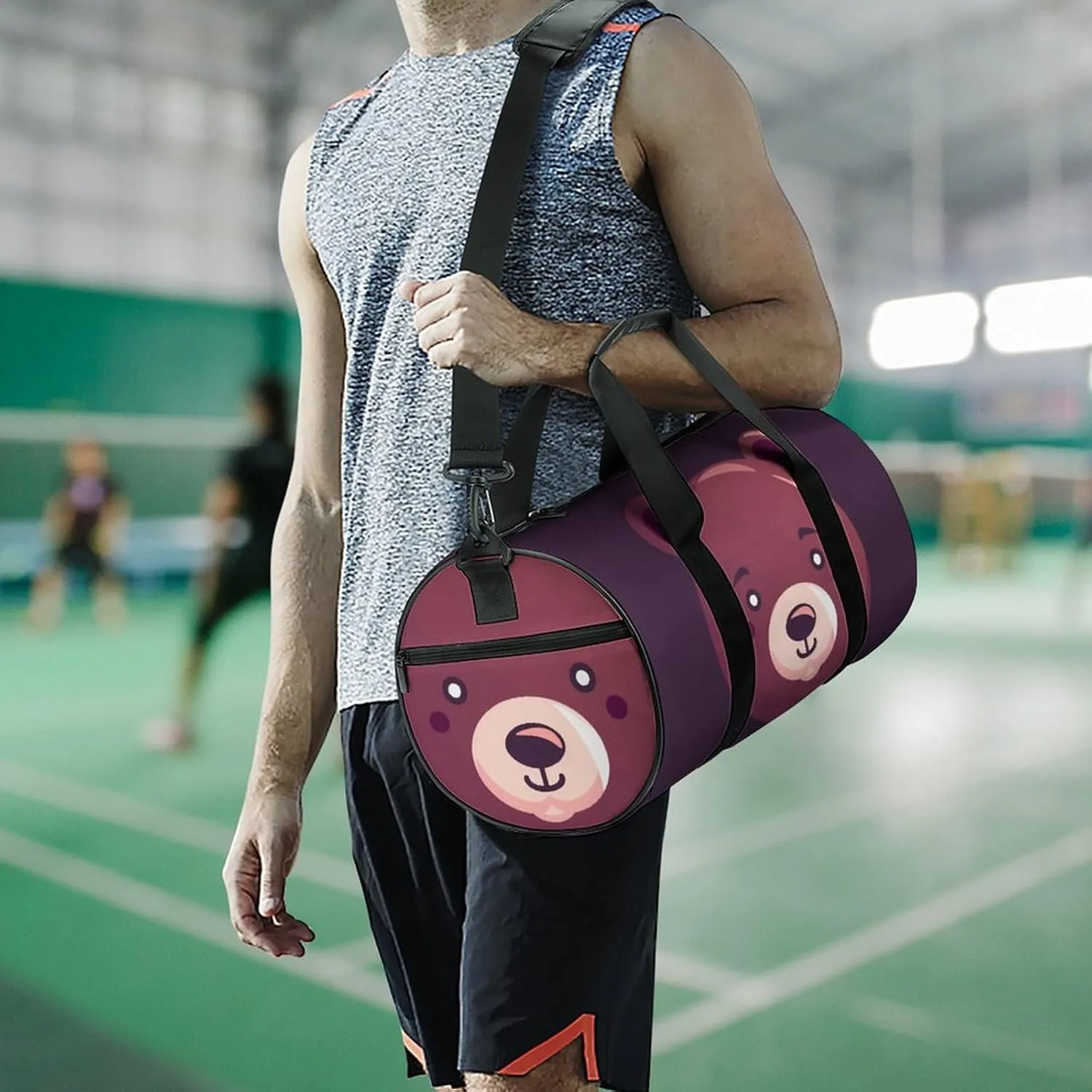 Gym Bag for Men Women Cute Bear Face Balloon Duffel Bag Overnight Bag with Compartment Gym Sackpac