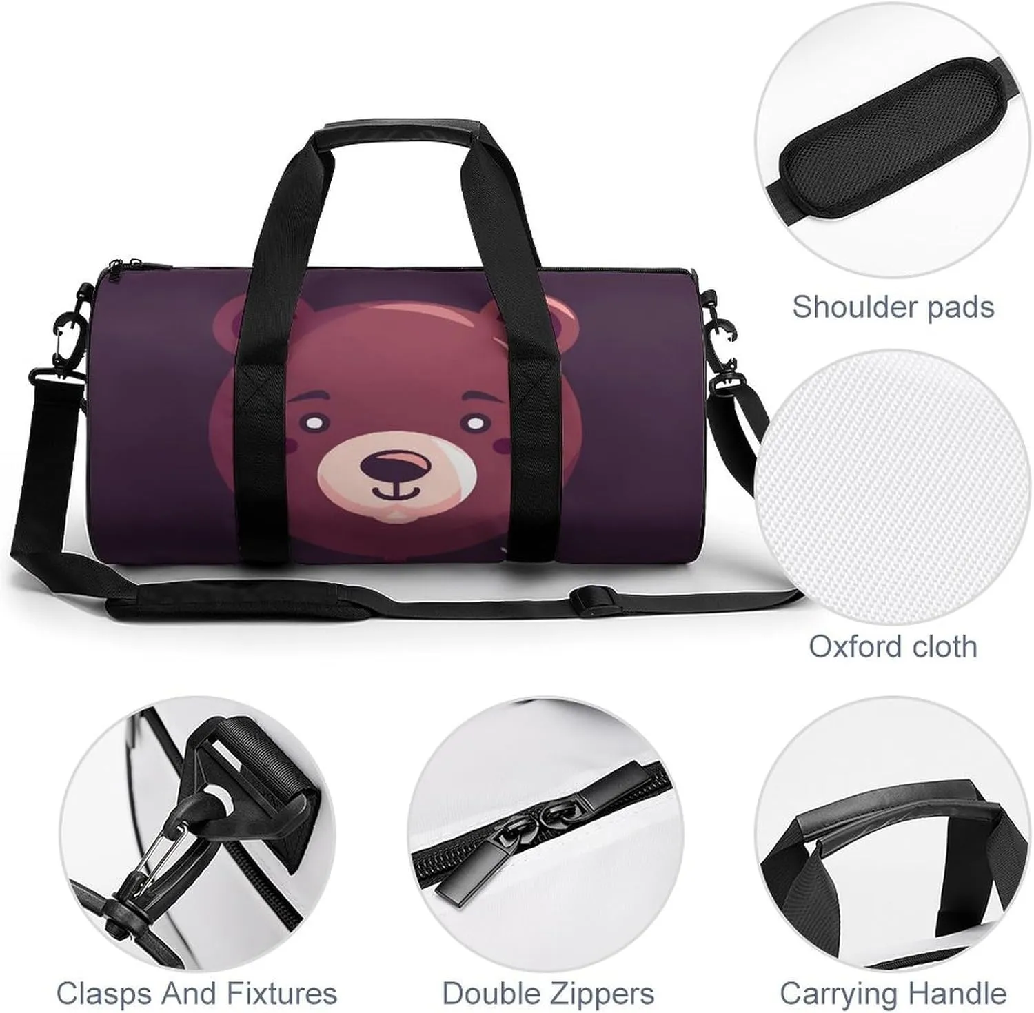 Gym Bag for Men Women Cute Bear Face Balloon Duffel Bag Overnight Bag with Compartment Gym Sackpac