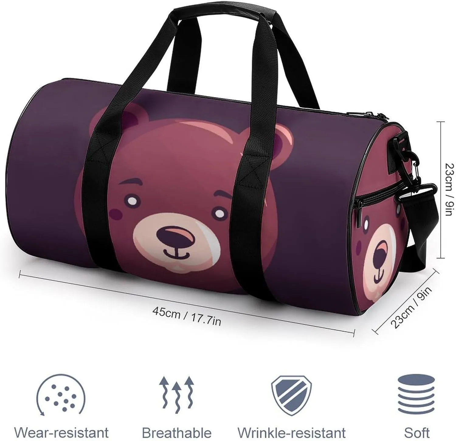 Gym Bag for Men Women Cute Bear Face Balloon Duffel Bag Overnight Bag with Compartment Gym Sackpac