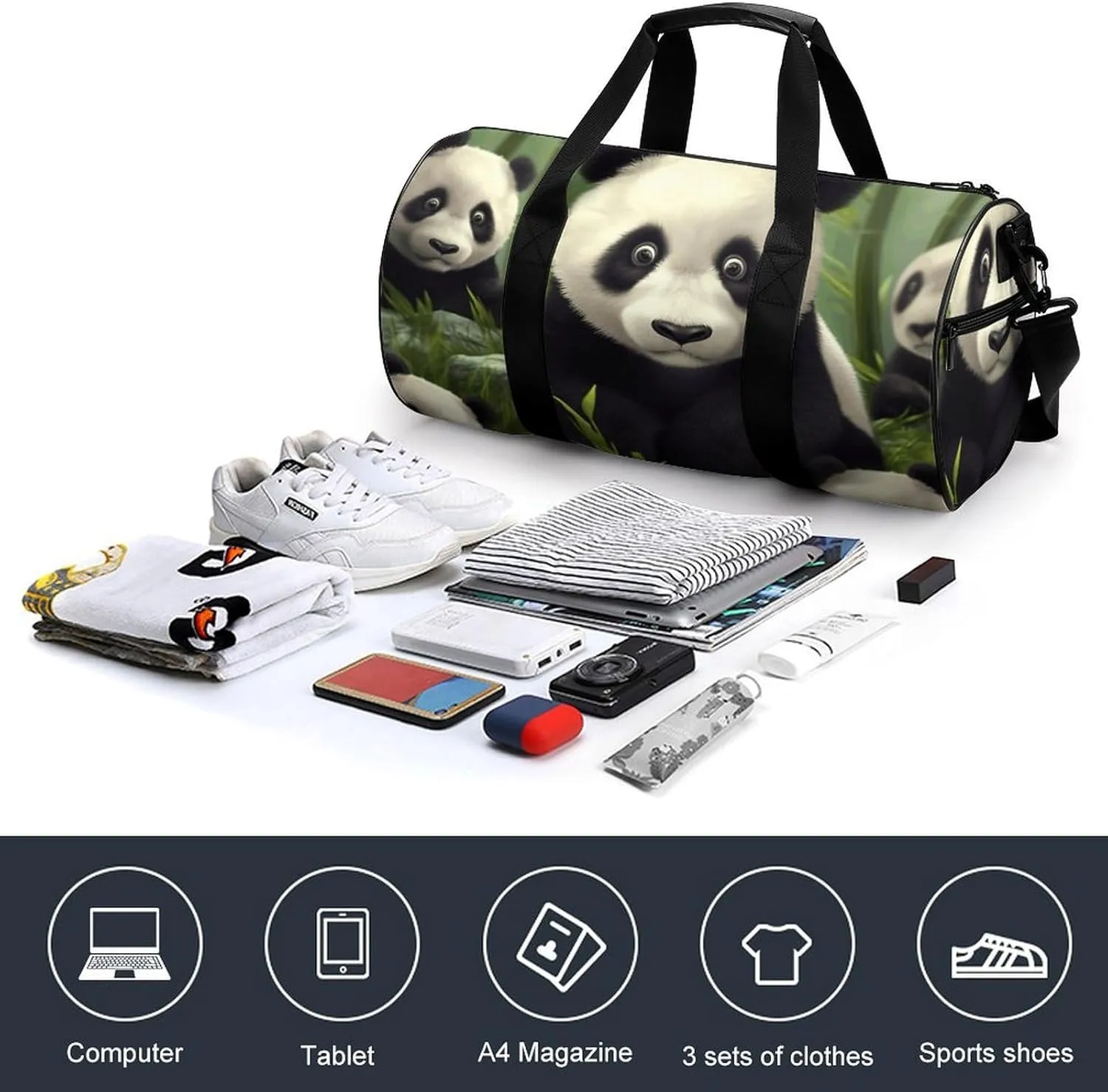 Gym Bag for Men Women Cute Panda Duffel Bag Overnight Bag with Compartment Gym Sackpac