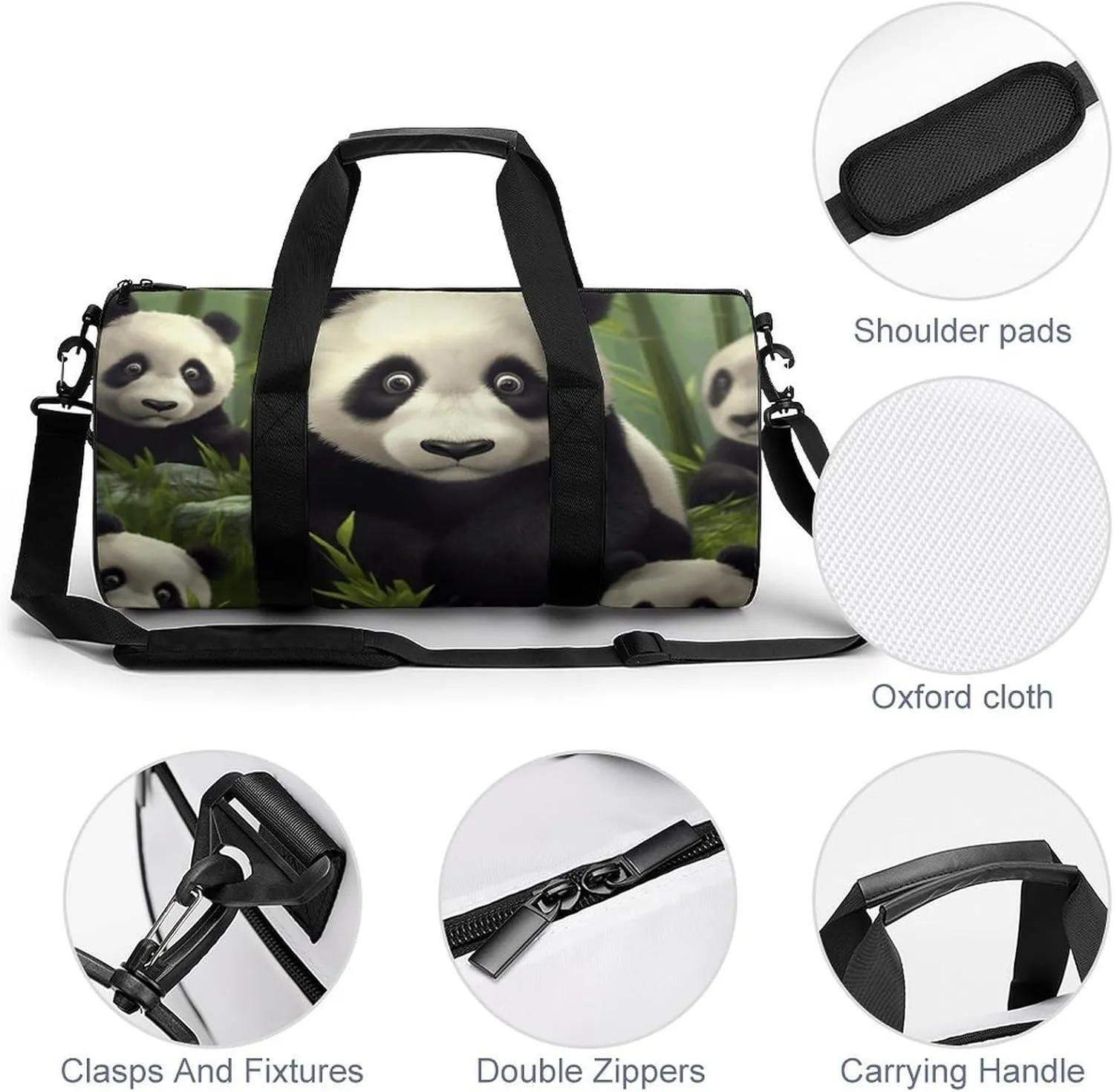 Gym Bag for Men Women Cute Panda Duffel Bag Overnight Bag with Compartment Gym Sackpac