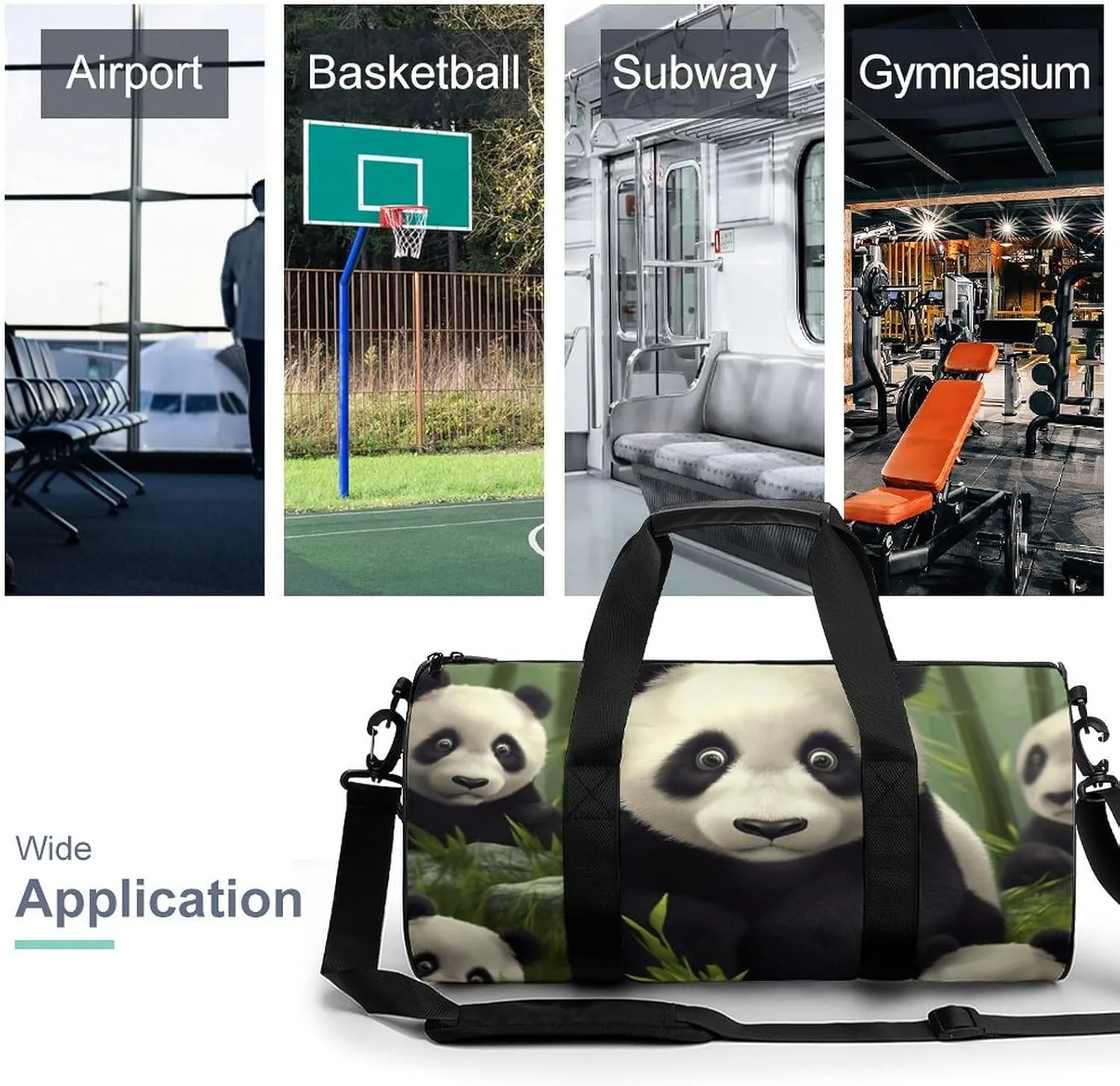 Gym Bag for Men Women Cute Panda Duffel Bag Overnight Bag with Compartment Gym Sackpac