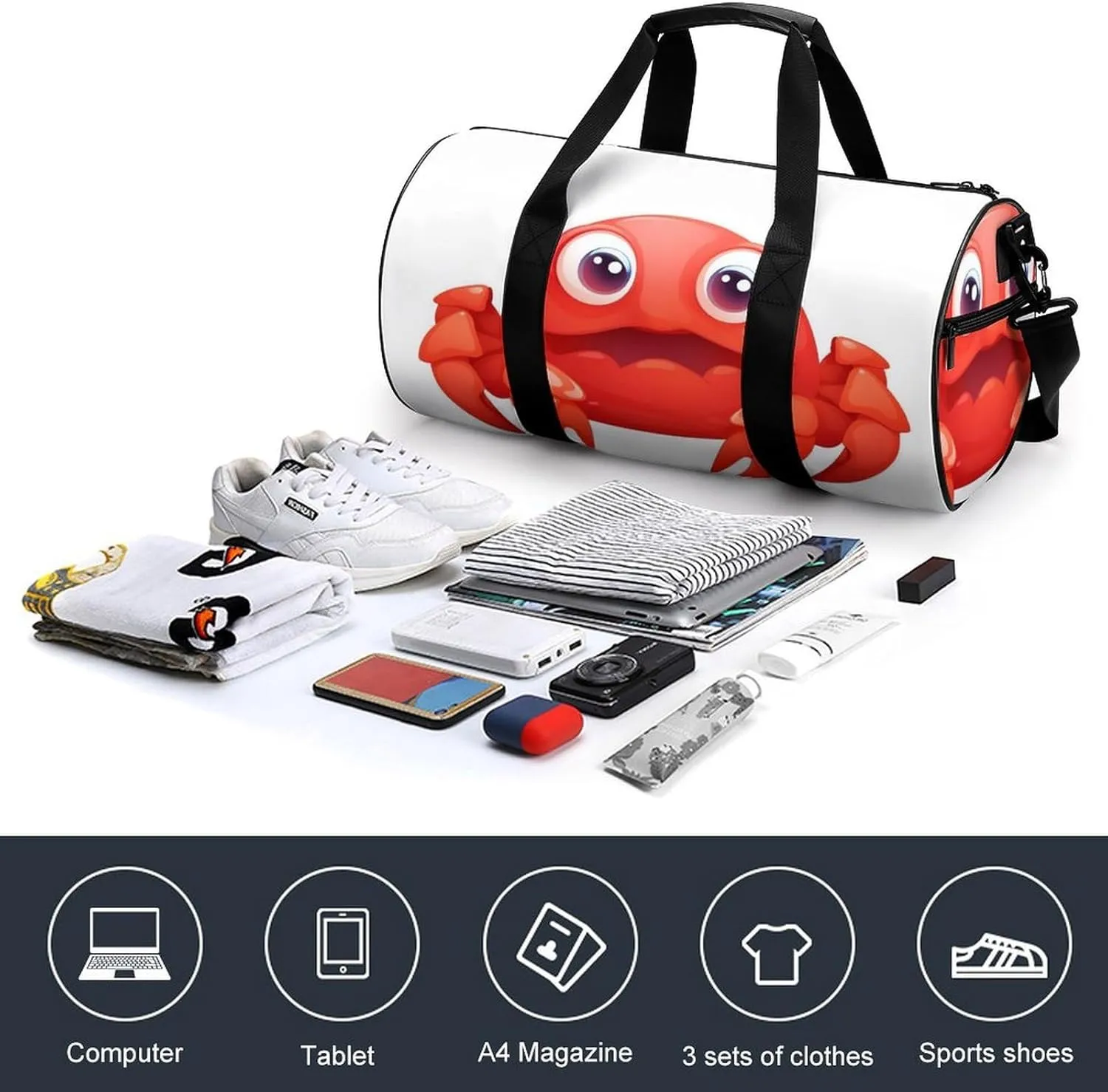 Gym Bag for Men Women Cute Red Crab Duffel Bag Overnight Bag with Compartment Gym Sackpac