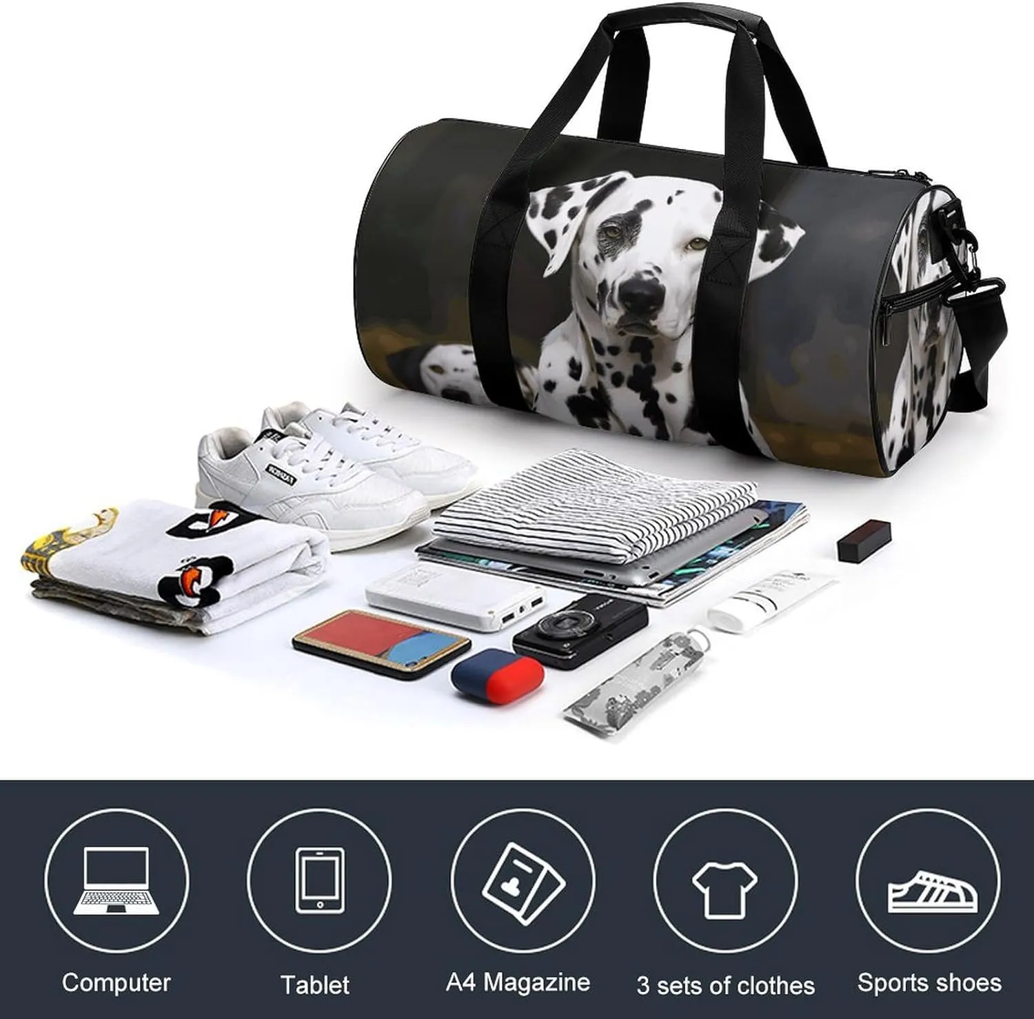Gym Bag for Men Women Dalmatian Dog Duffel Bag Overnight Bag with Compartment Gym Sackpac