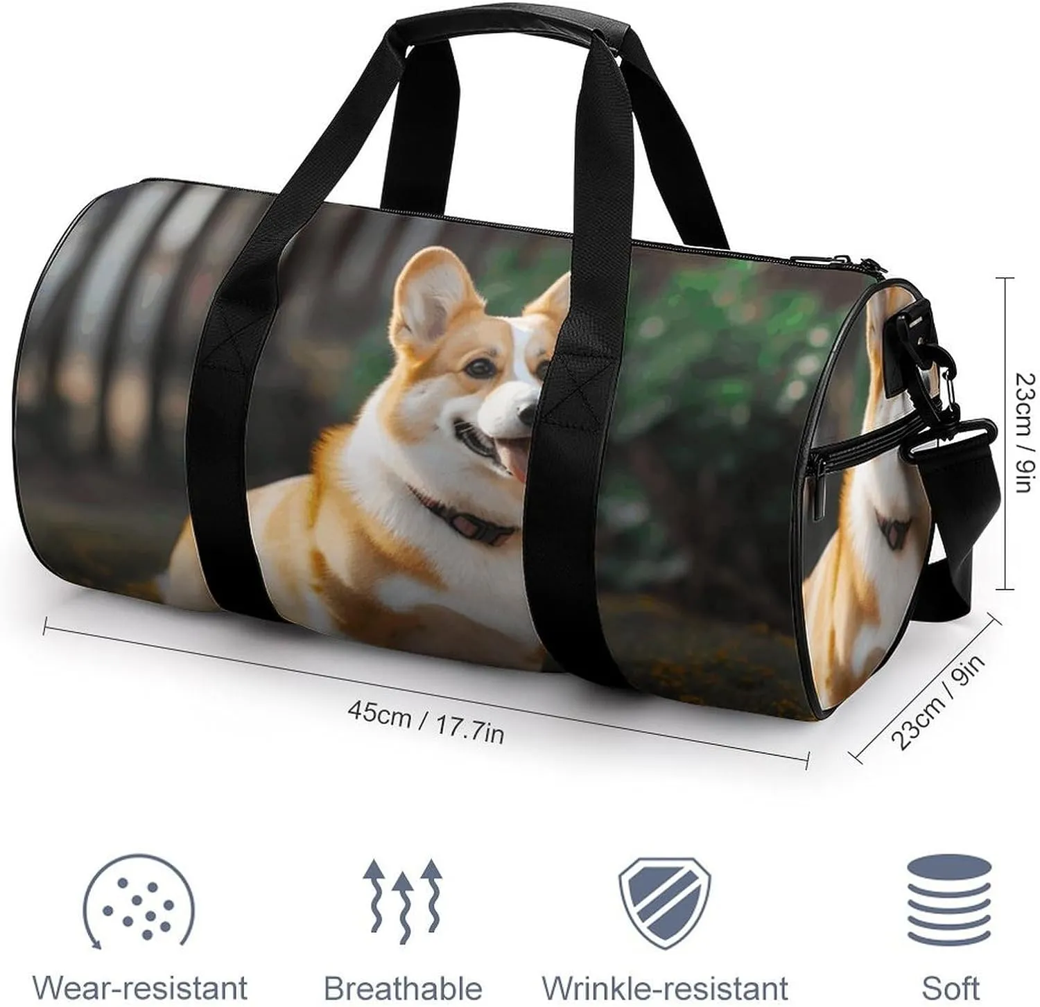 Gym Bag for Men Women Dog Corgi Duffel Bag Overnight Bag with Compartment Gym Sackpac